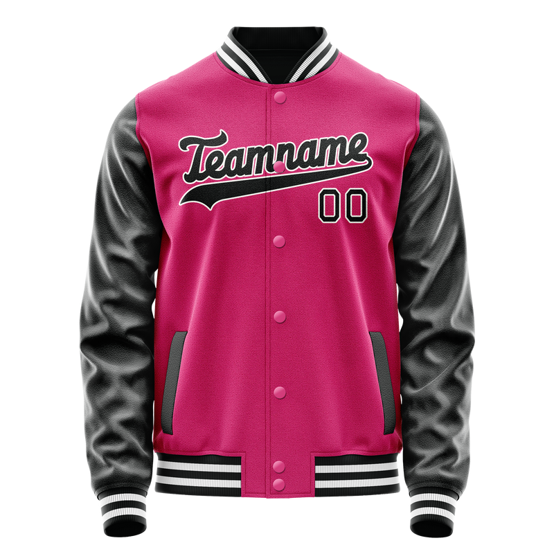 Custom Pink Black Solid Color Varsity Letterman Jacket JA02240617SH323