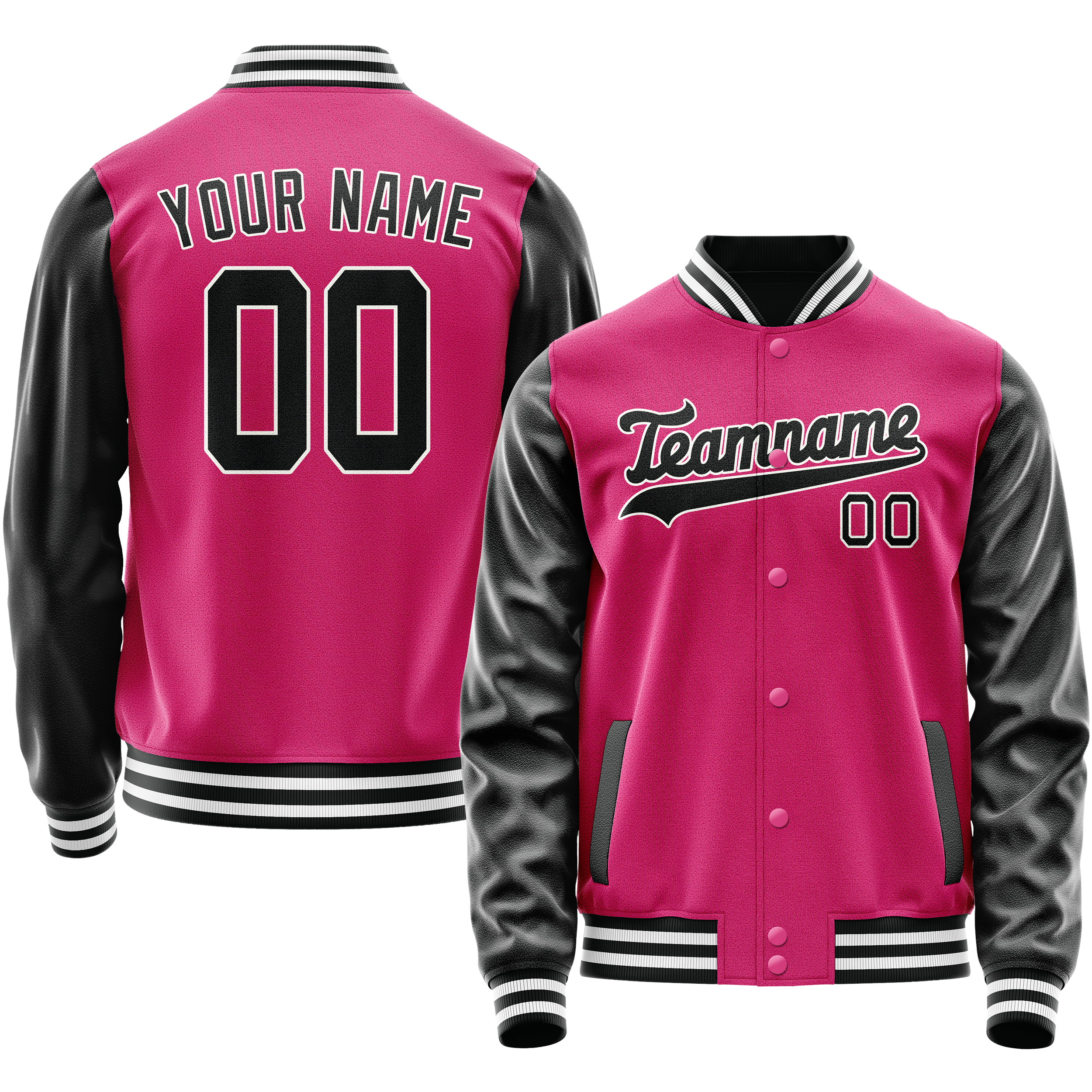 Custom Pink Black Solid Color Varsity Letterman Jacket JA02240617SH323