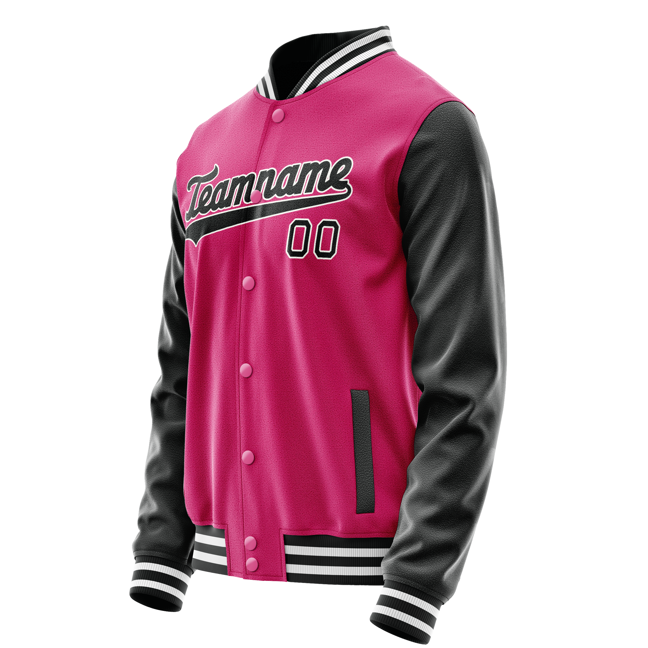 Custom Pink Black Solid Color Varsity Letterman Jacket JA02240617SH323