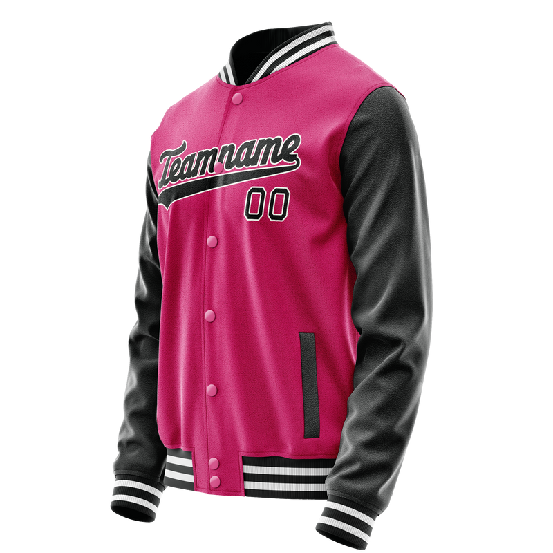 Custom Pink Black Solid Color Varsity Letterman Jacket JA02240617SH323