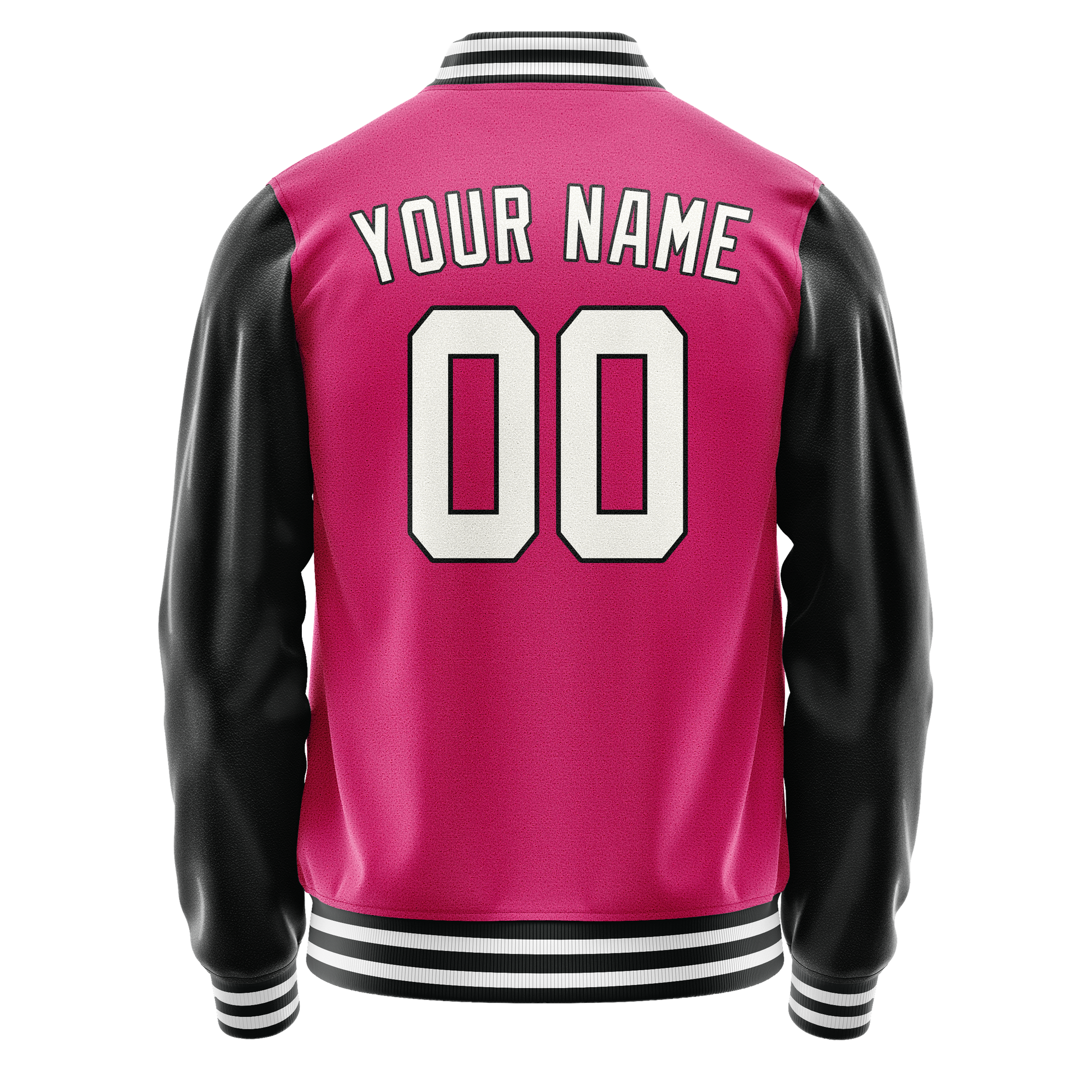 Custom Pink Black Solid Color Varsity Letterman Jacket JA02240617SH303