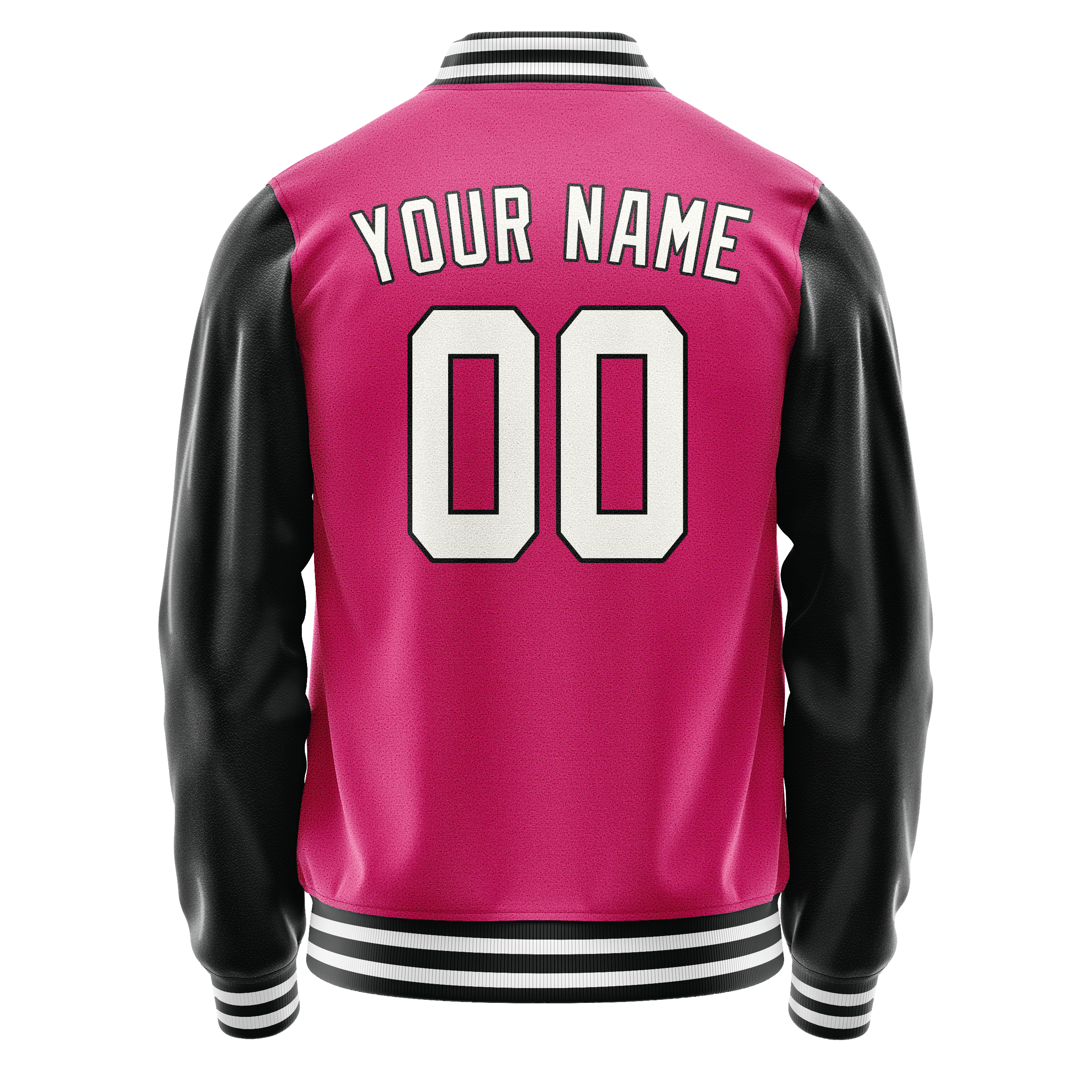 Custom Pink Black Solid Color Varsity Letterman Jacket JA02240617SH303