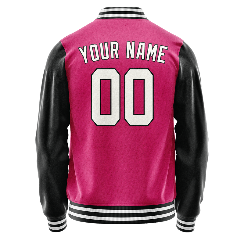 Custom Pink Black Solid Color Varsity Letterman Jacket JA02240617SH303