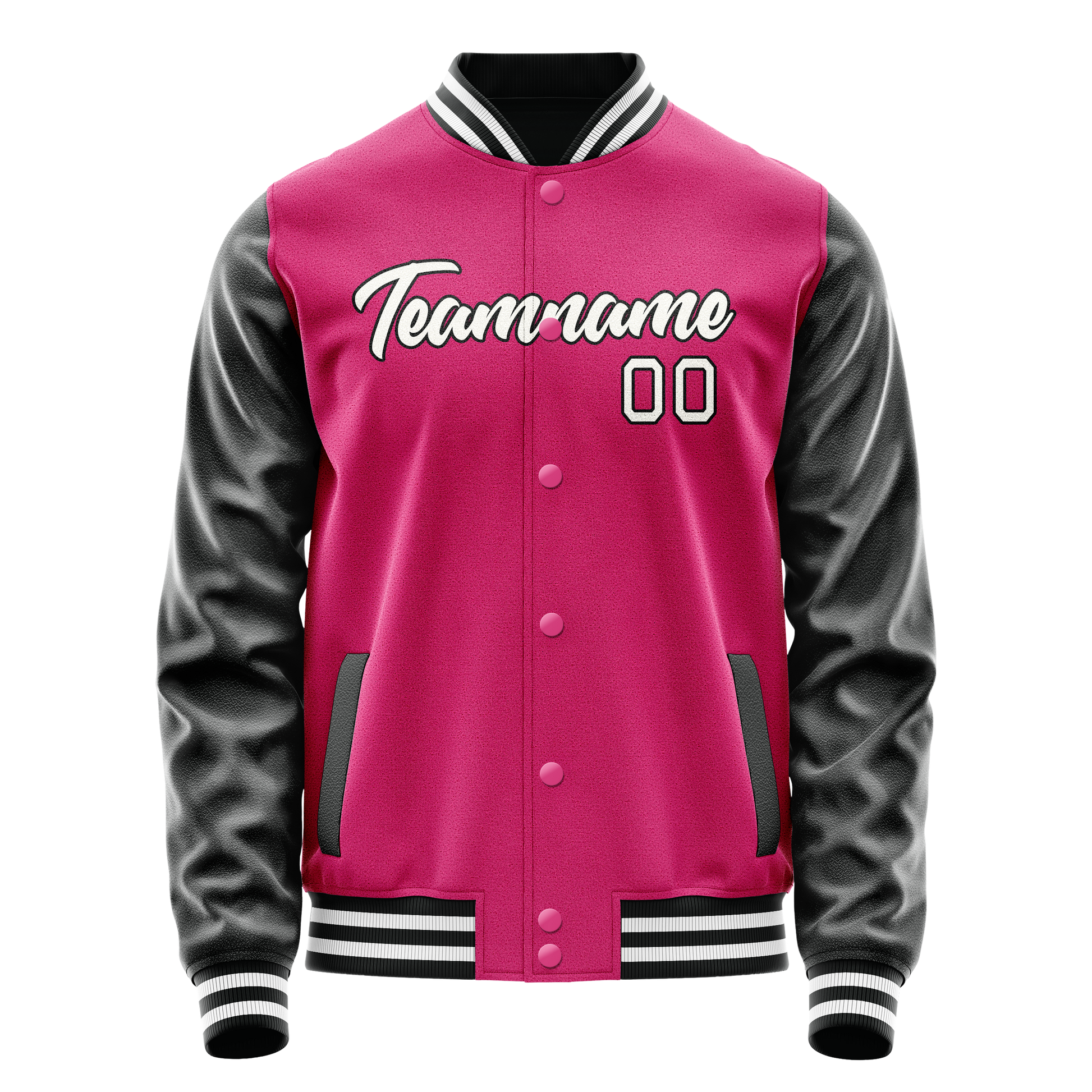 Custom Pink Black Solid Color Varsity Letterman Jacket JA02240617SH303