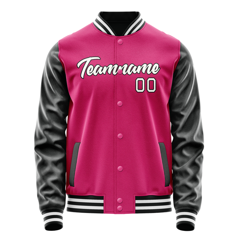 Custom Pink Black Solid Color Varsity Letterman Jacket JA02240617SH303