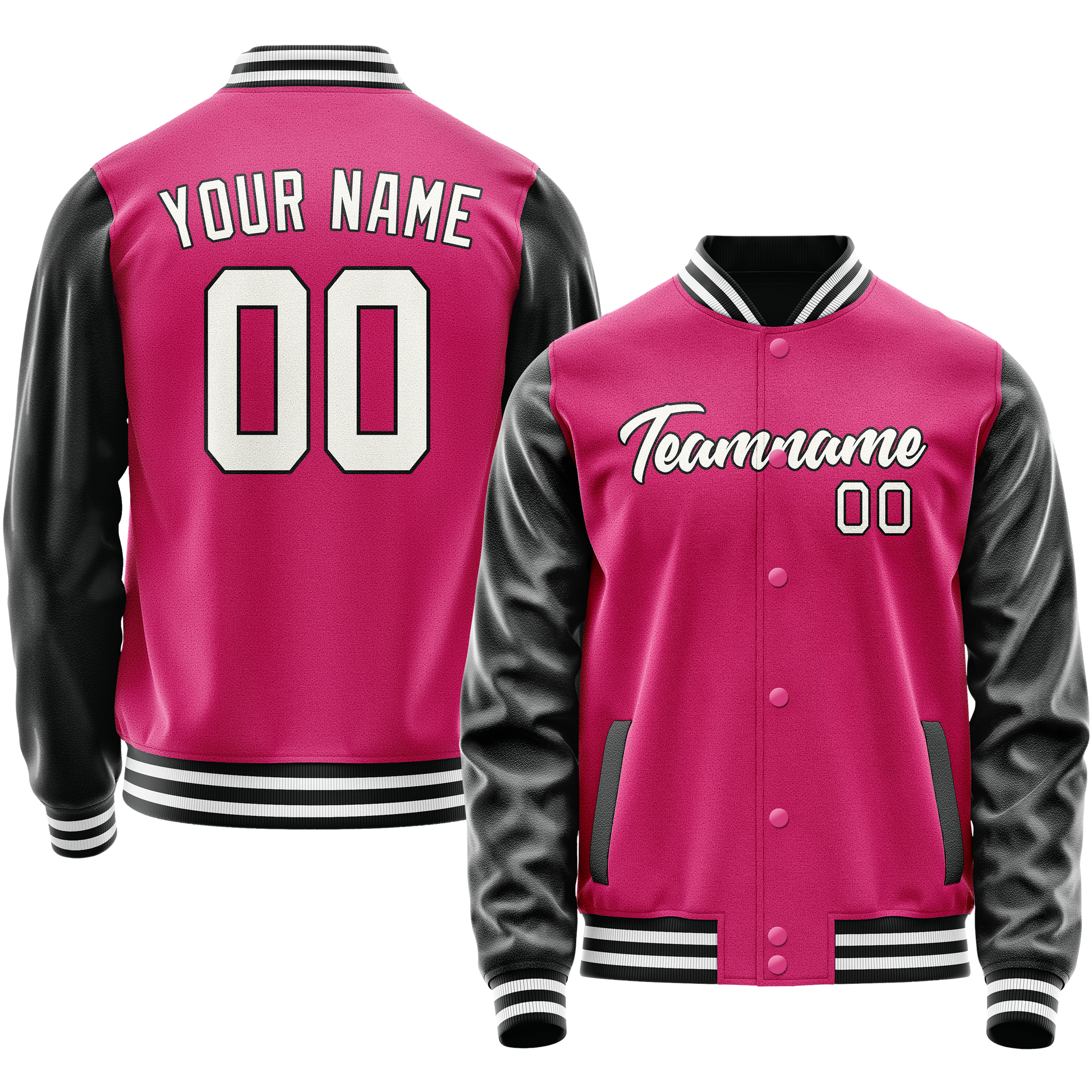 Custom Pink Black Solid Color Varsity Letterman Jacket JA02240617SH303