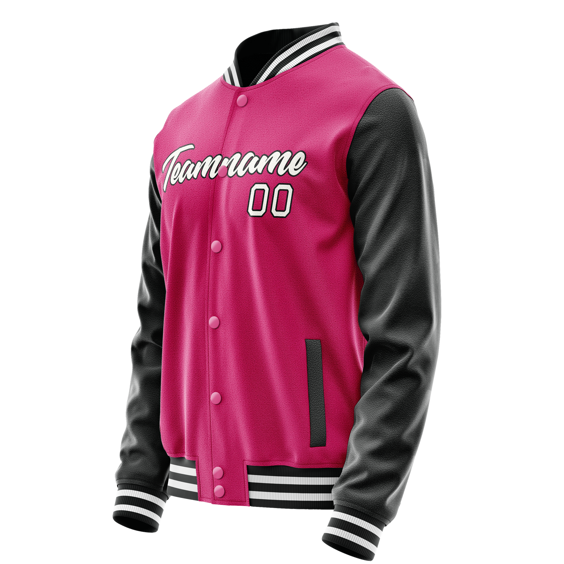Custom Pink Black Solid Color Varsity Letterman Jacket JA02240617SH303