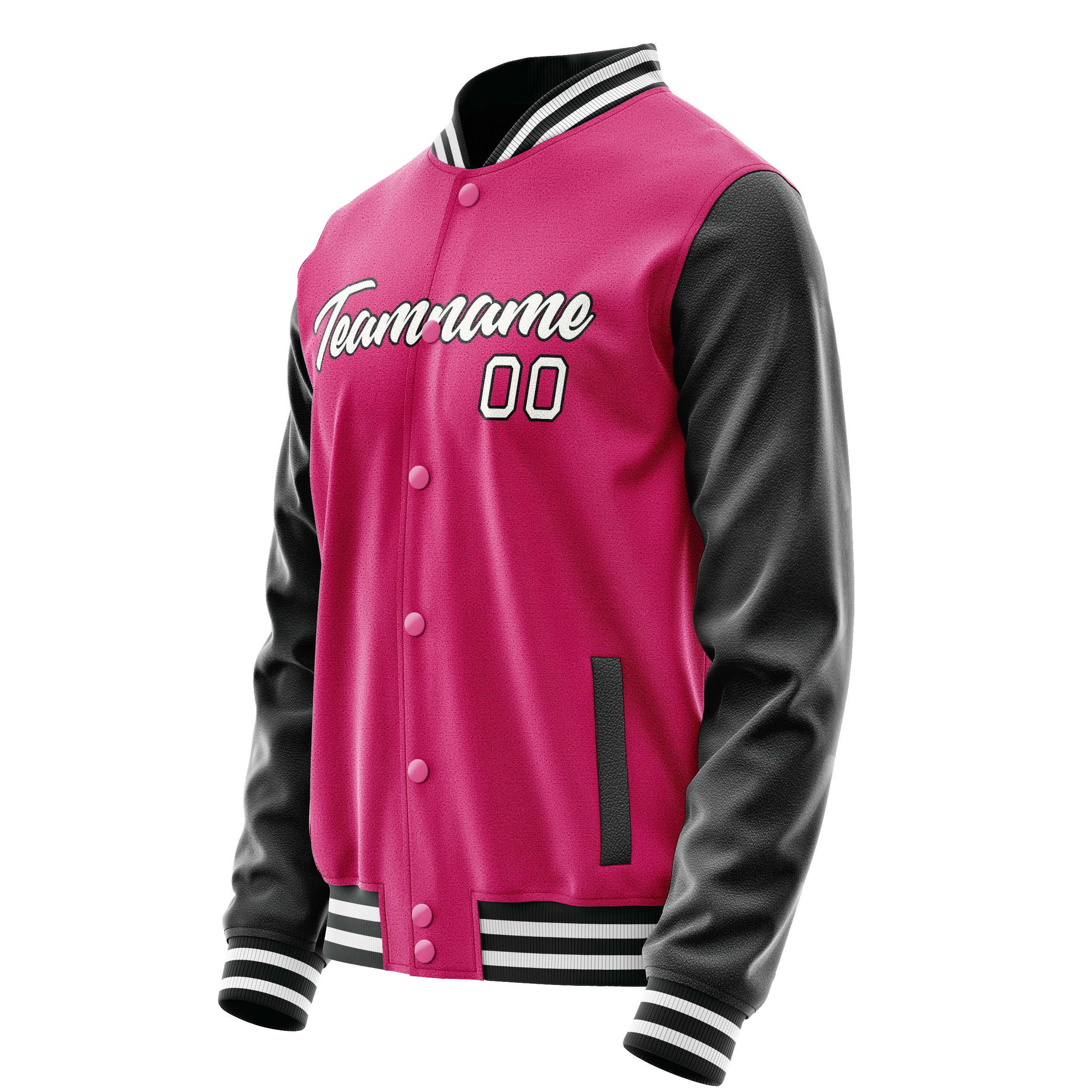 Custom Pink Black Solid Color Varsity Letterman Jacket JA02240617SH303
