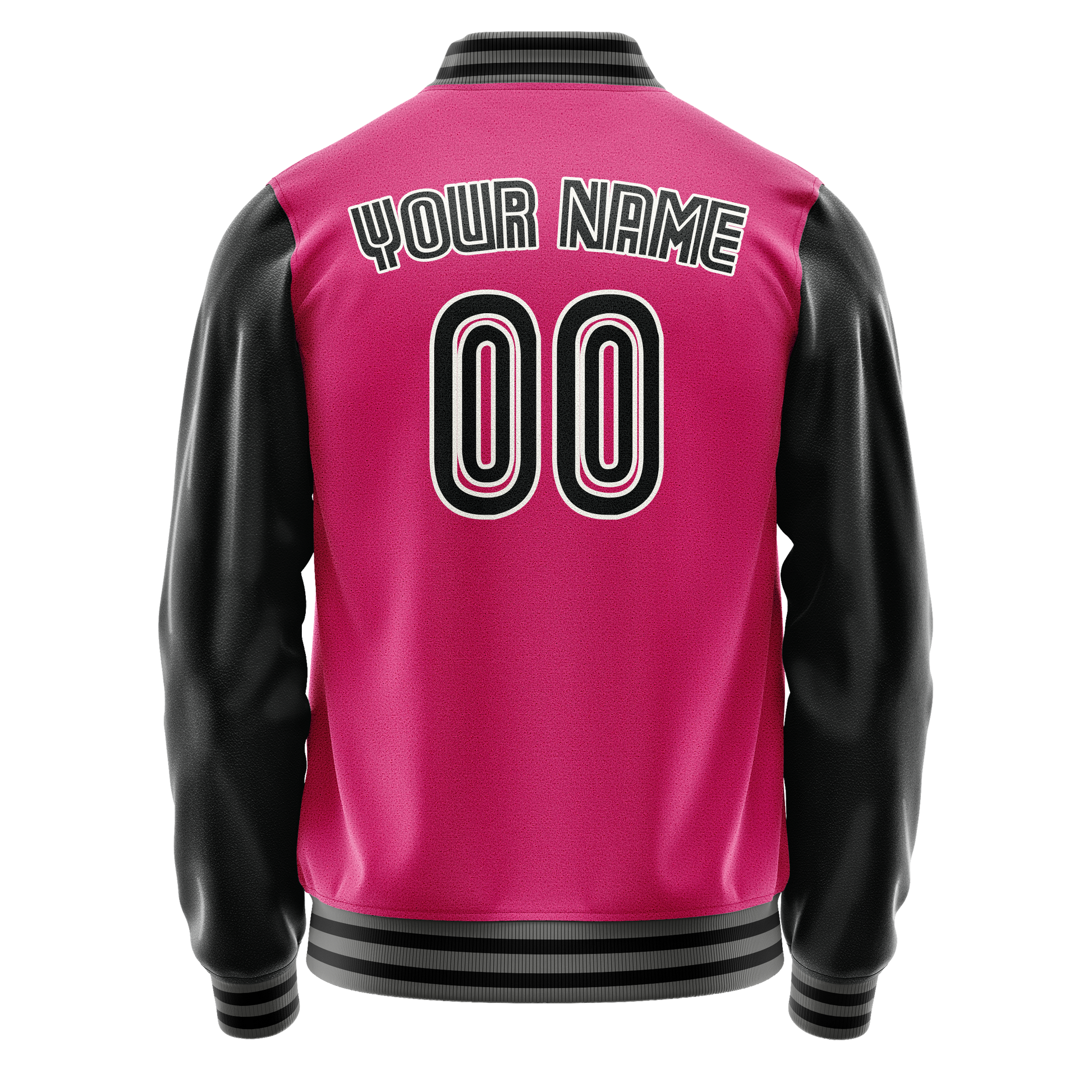 Custom Pink Black Solid Color Varsity Letterman Jacket JA02240617SH326