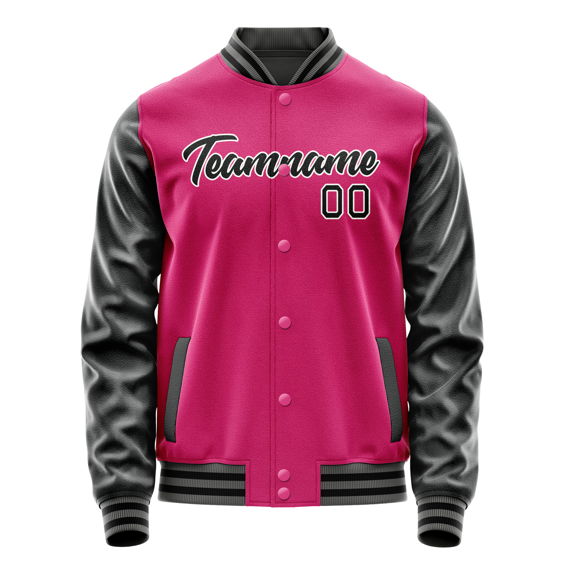 Custom Pink Black Solid Color Varsity Letterman Jacket JA02240617SH326