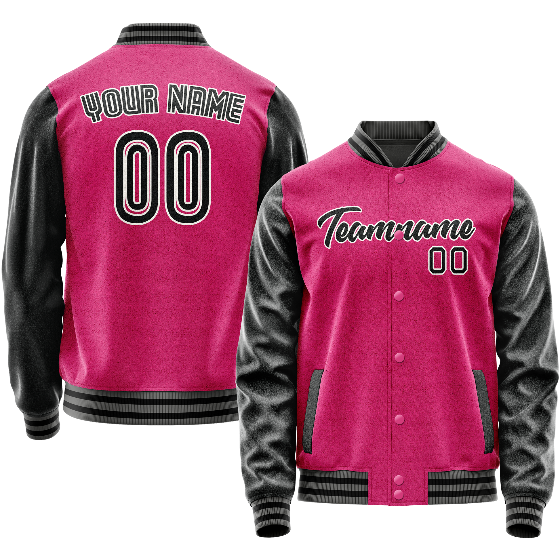 Custom Pink Black Solid Color Varsity Letterman Jacket JA02240617SH326