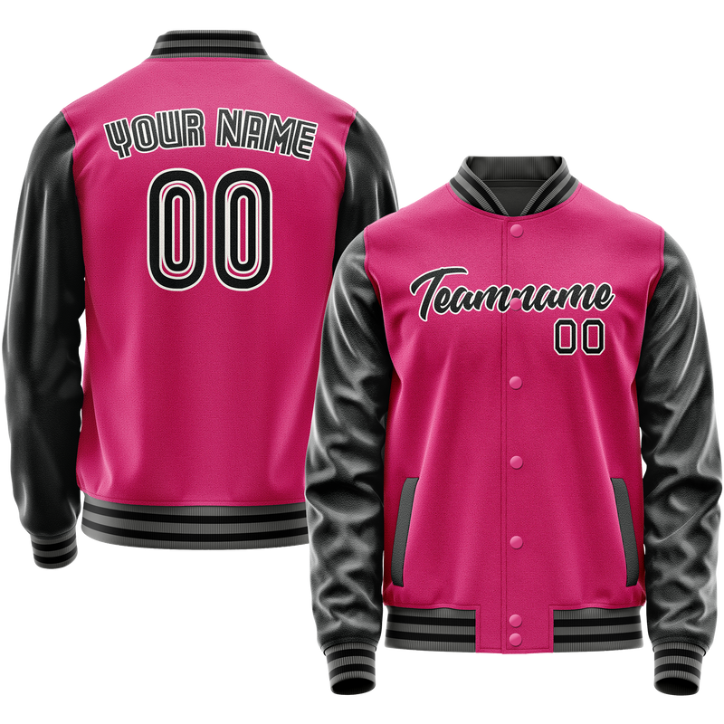 Custom Pink Black Solid Color Varsity Letterman Jacket JA02240617SH326