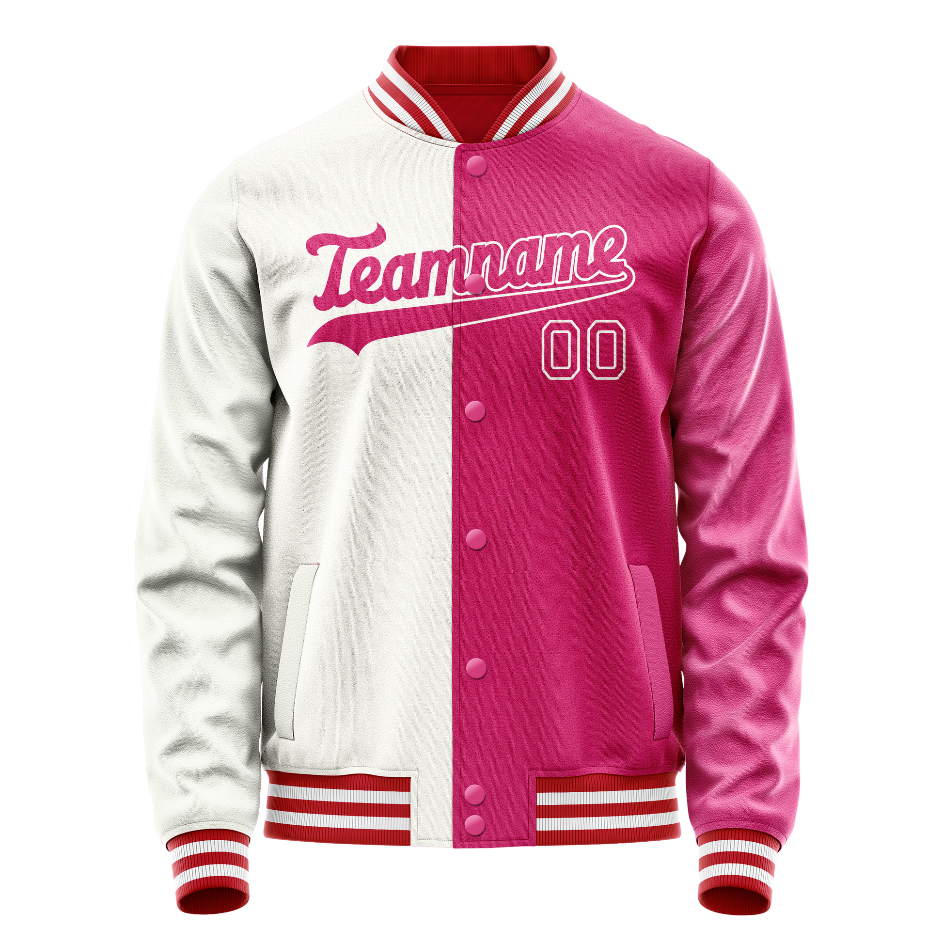 Custom Pink White Split Varsity Letterman Jacket JA02240617SH308