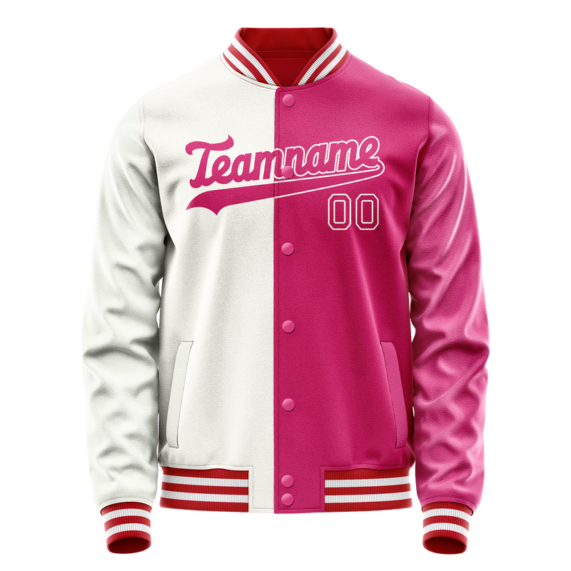 Custom Pink White Split Varsity Letterman Jacket JA02240617SH308