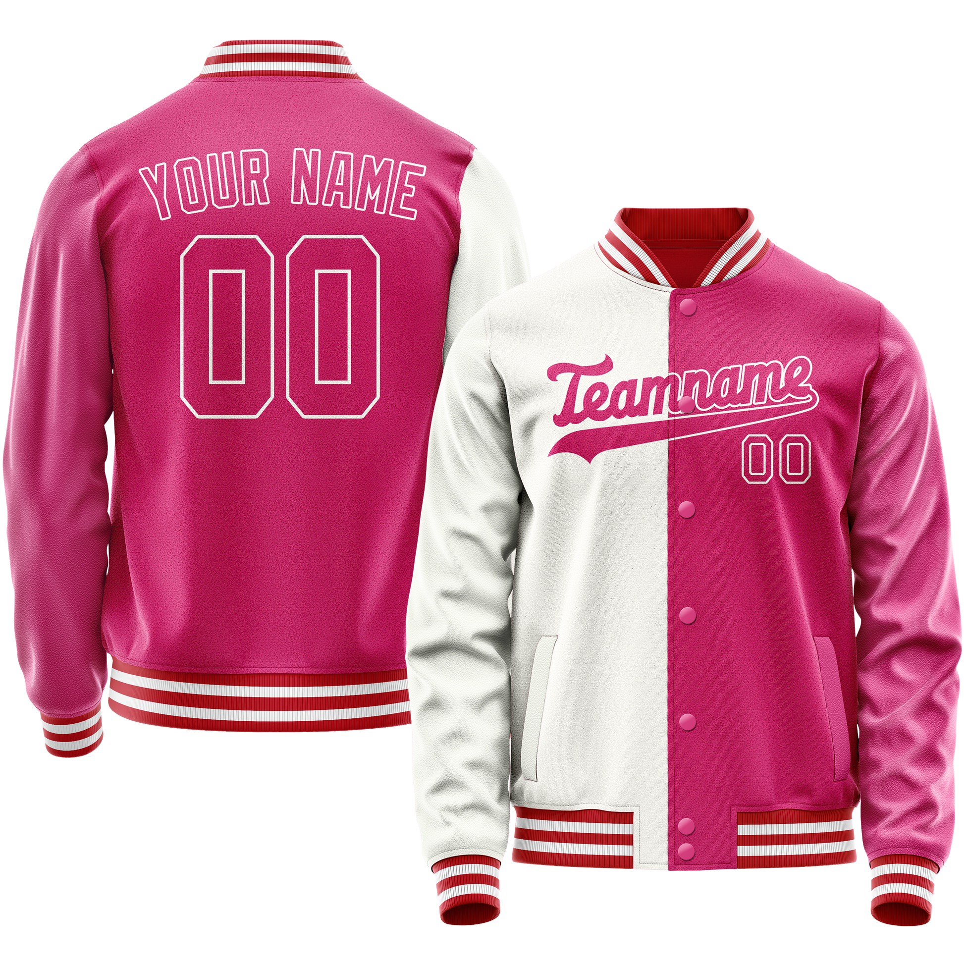 Custom Pink White Split Varsity Letterman Jacket JA02240617SH308