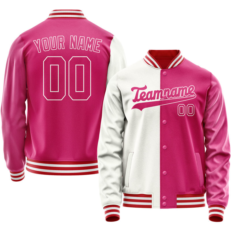 Custom Pink White Split Varsity Letterman Jacket JA02240617SH308
