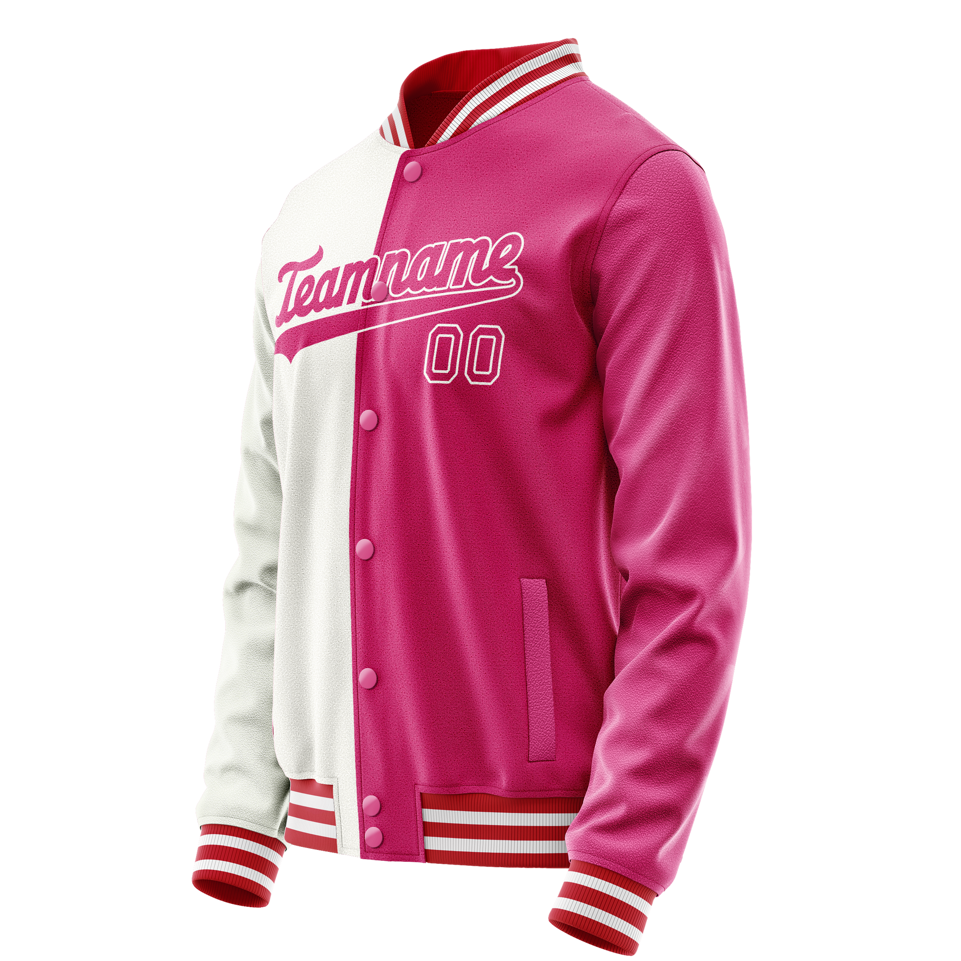 Custom Pink White Split Varsity Letterman Jacket JA02240617SH308