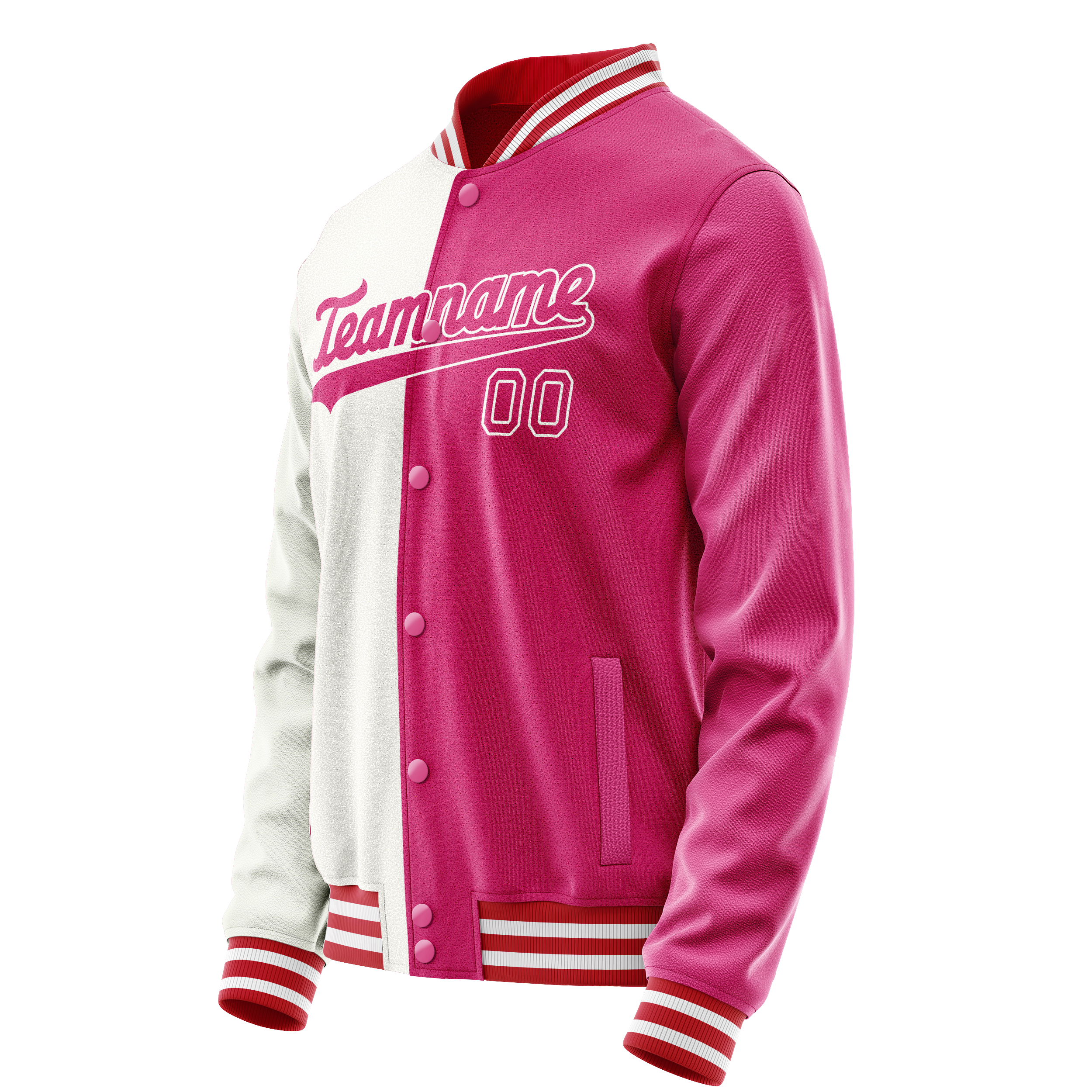 Custom Pink White Split Varsity Letterman Jacket JA02240617SH308