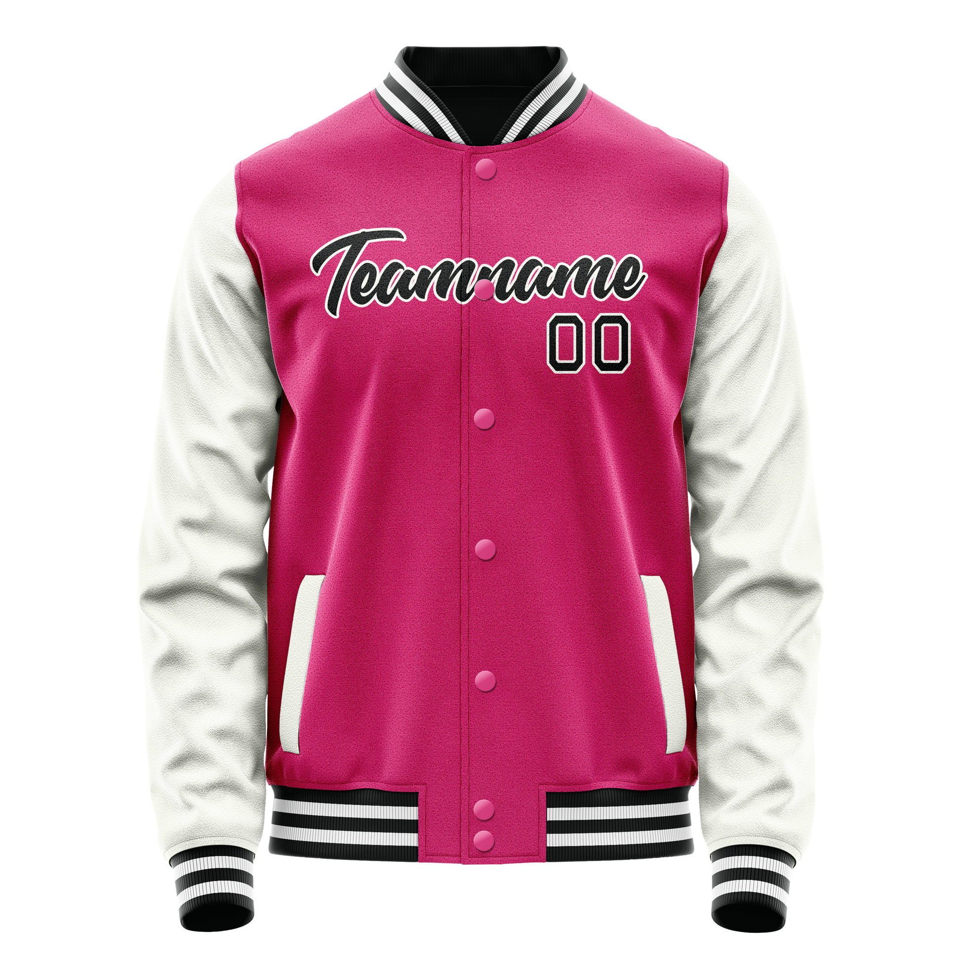 Custom Pink White Solid Color Varsity Letterman Jacket JA02240617SH304