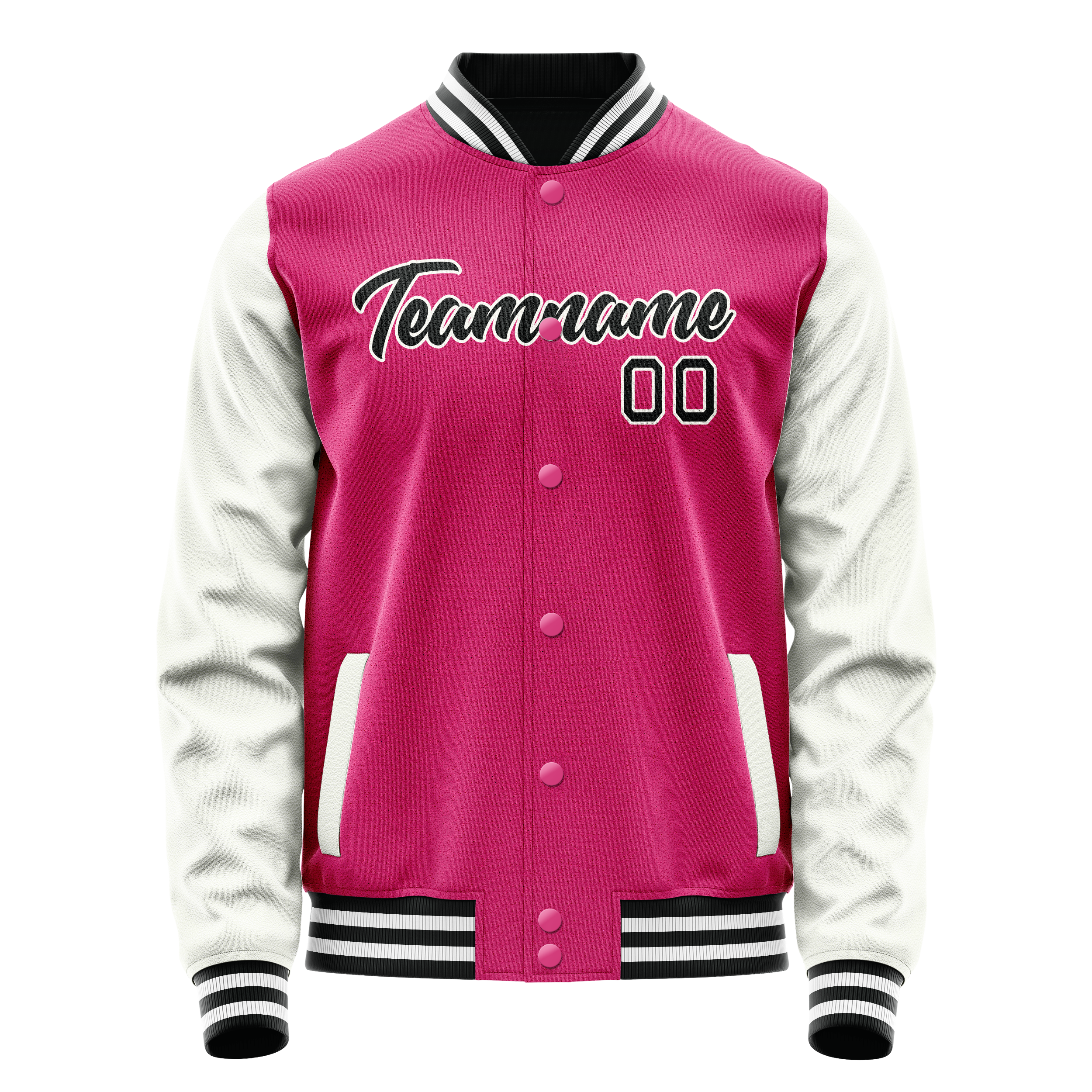 Custom Pink White Solid Color Varsity Letterman Jacket JA02240617SH304