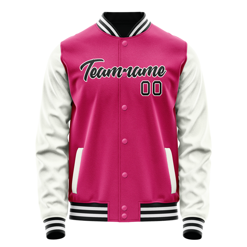Custom Pink White Solid Color Varsity Letterman Jacket JA02240617SH304
