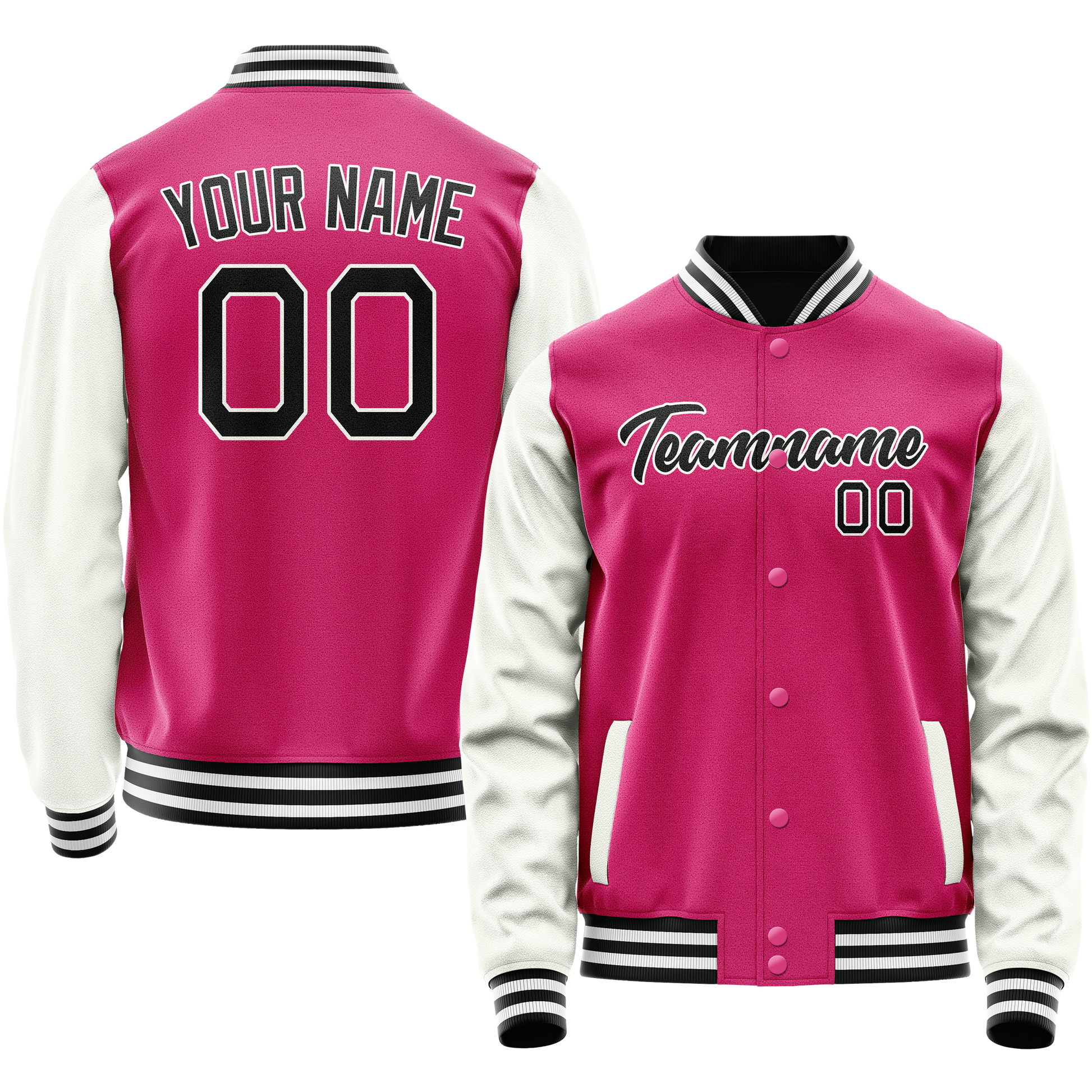 Custom Pink White Solid Color Varsity Letterman Jacket JA02240617SH304