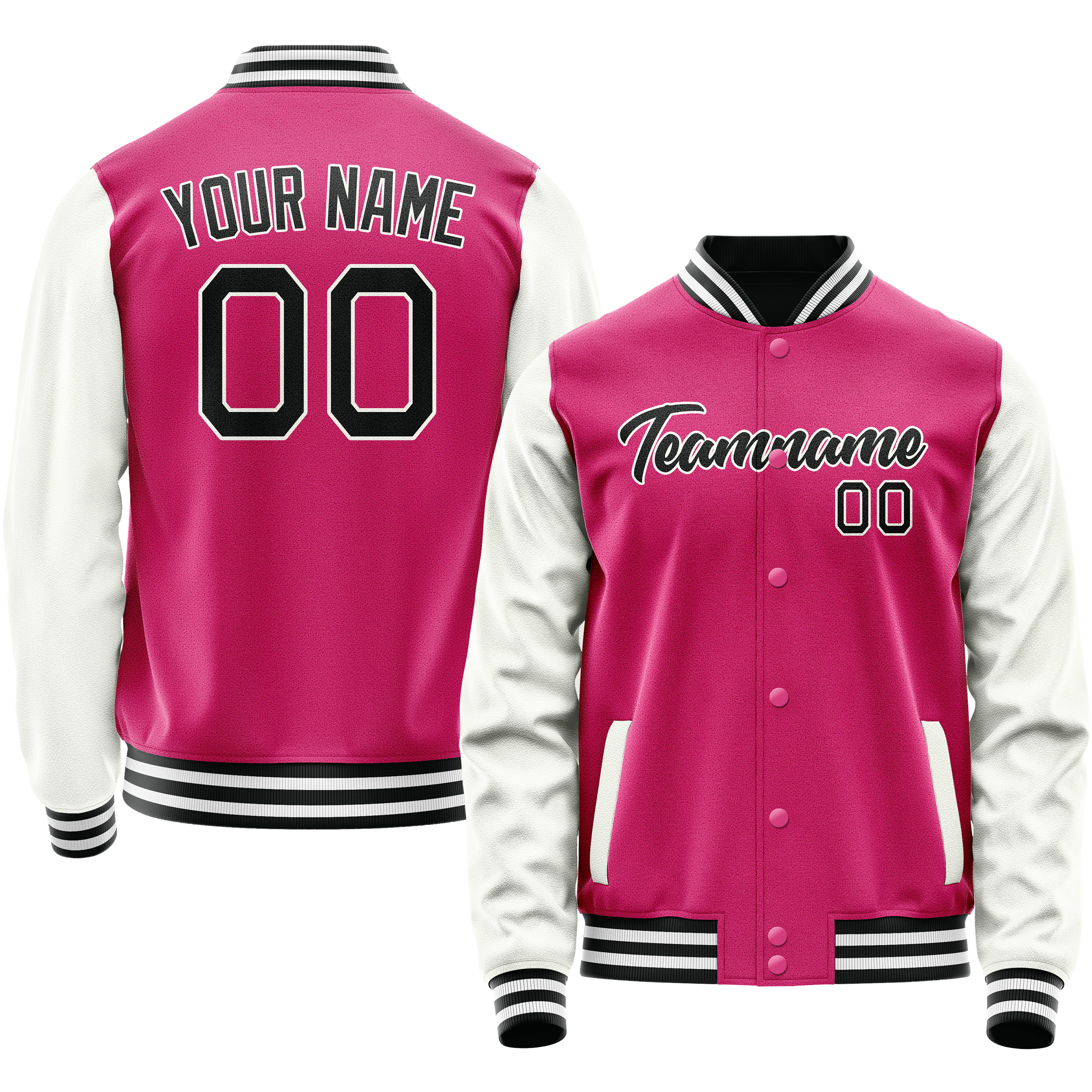 Custom Pink White Solid Color Varsity Letterman Jacket JA02240617SH304