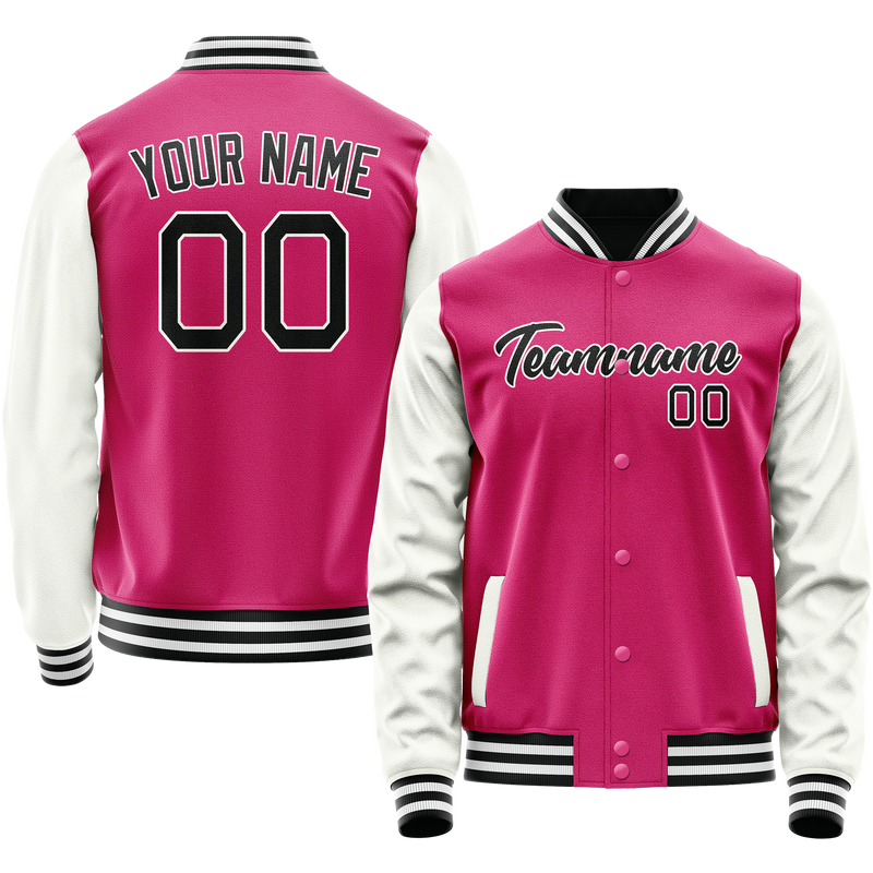 Custom Pink White Solid Color Varsity Letterman Jacket JA02240617SH304