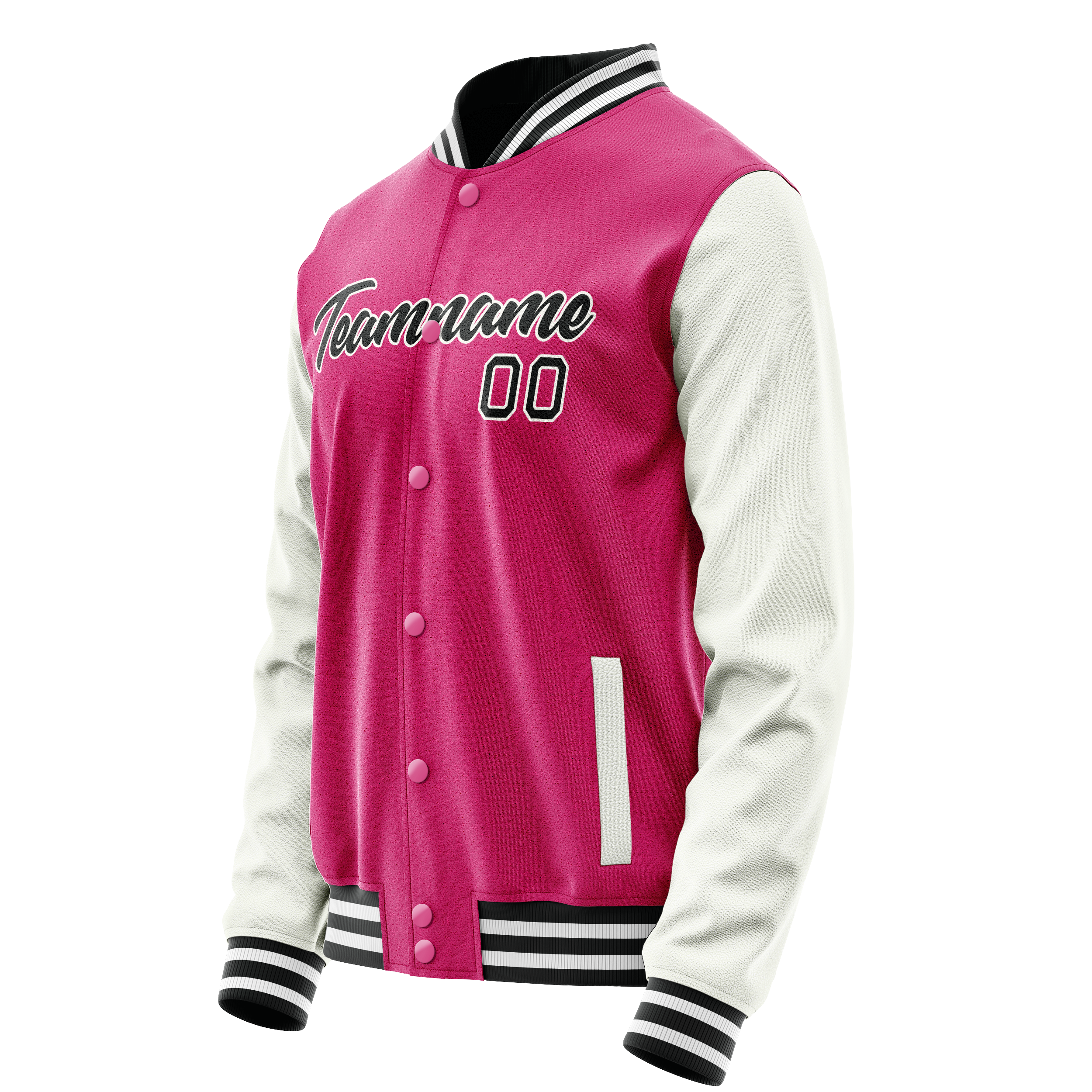 Custom Pink White Solid Color Varsity Letterman Jacket JA02240617SH304