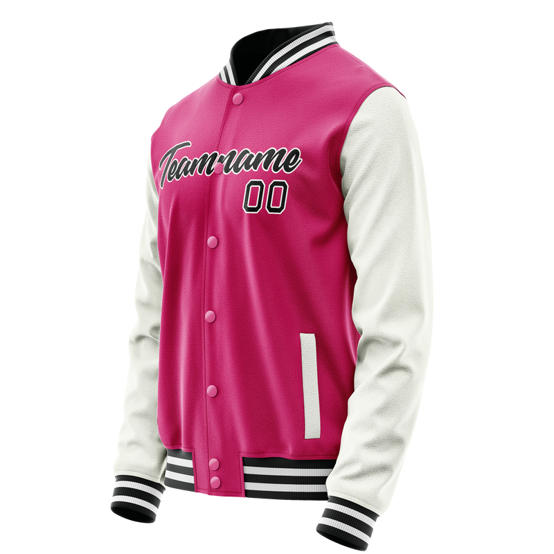 Custom Pink White Solid Color Varsity Letterman Jacket JA02240617SH304