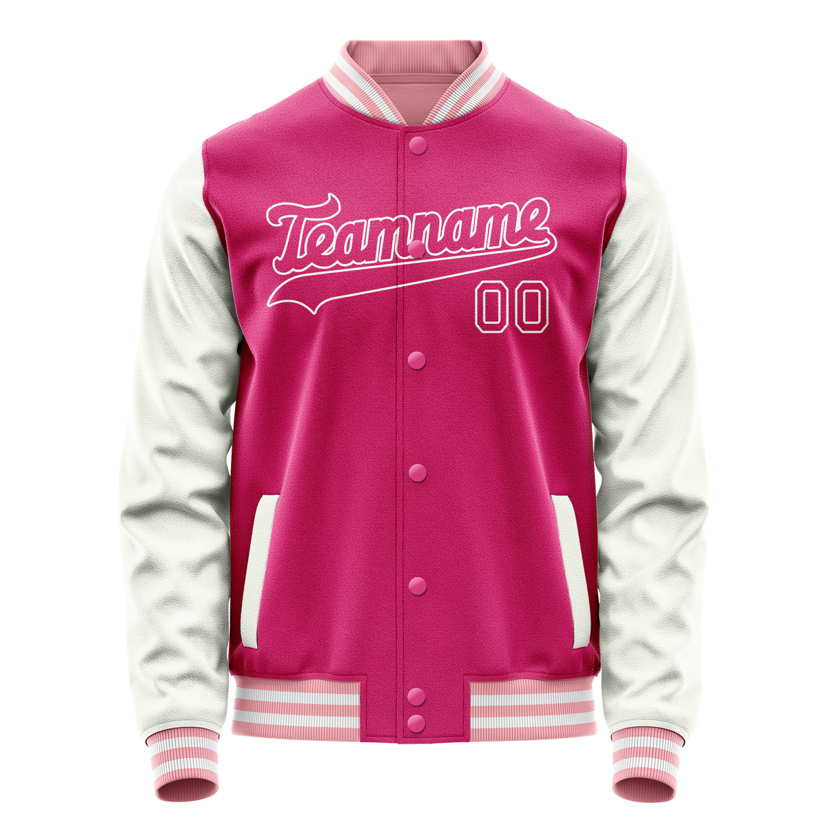 Custom Pink White Solid Color Varsity Letterman Jacket JA02240617SH322