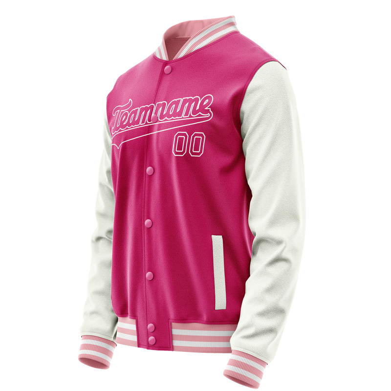 Custom Pink White Solid Color Varsity Letterman Jacket JA02240617SH322