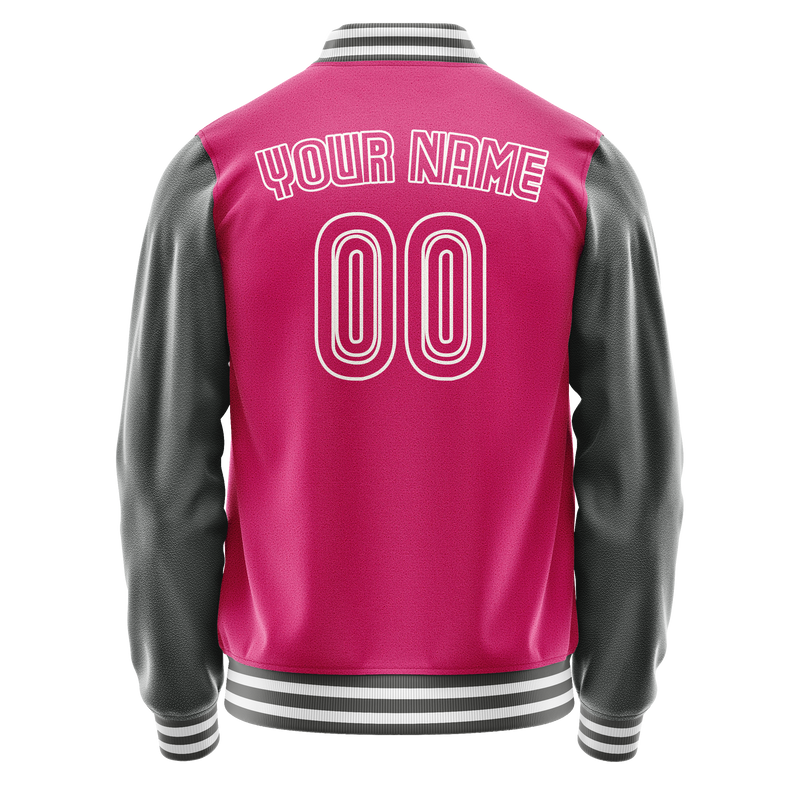 Custom Pink Gray Solid Color Varsity Letterman Jacket JA02240617SH327