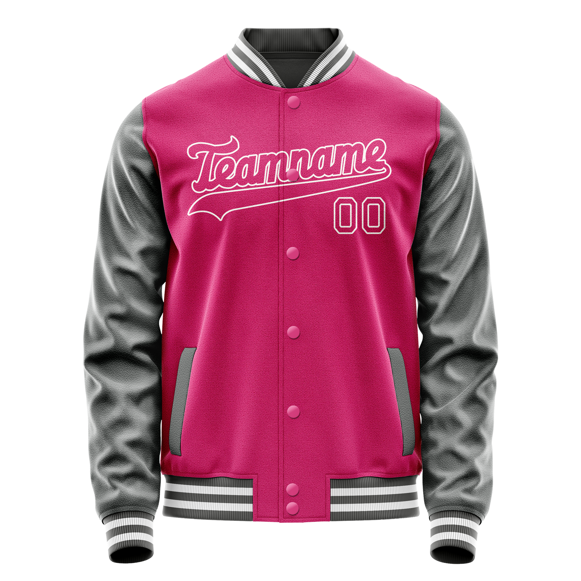 Custom Pink Gray Solid Color Varsity Letterman Jacket JA02240617SH327