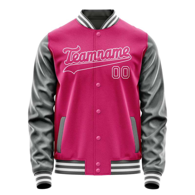 Custom Pink Gray Solid Color Varsity Letterman Jacket JA02240617SH327