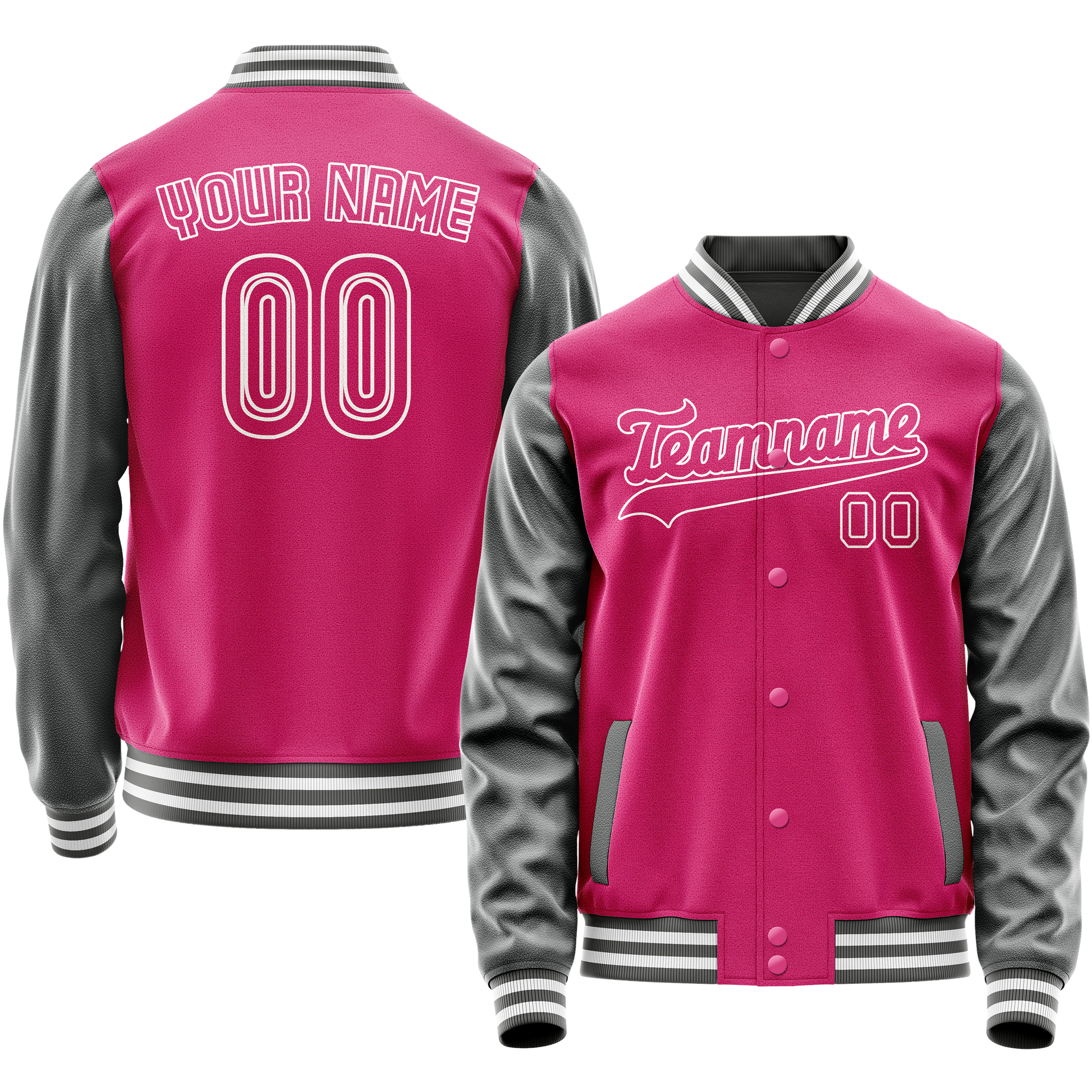 Custom Pink Gray Solid Color Varsity Letterman Jacket JA02240617SH327