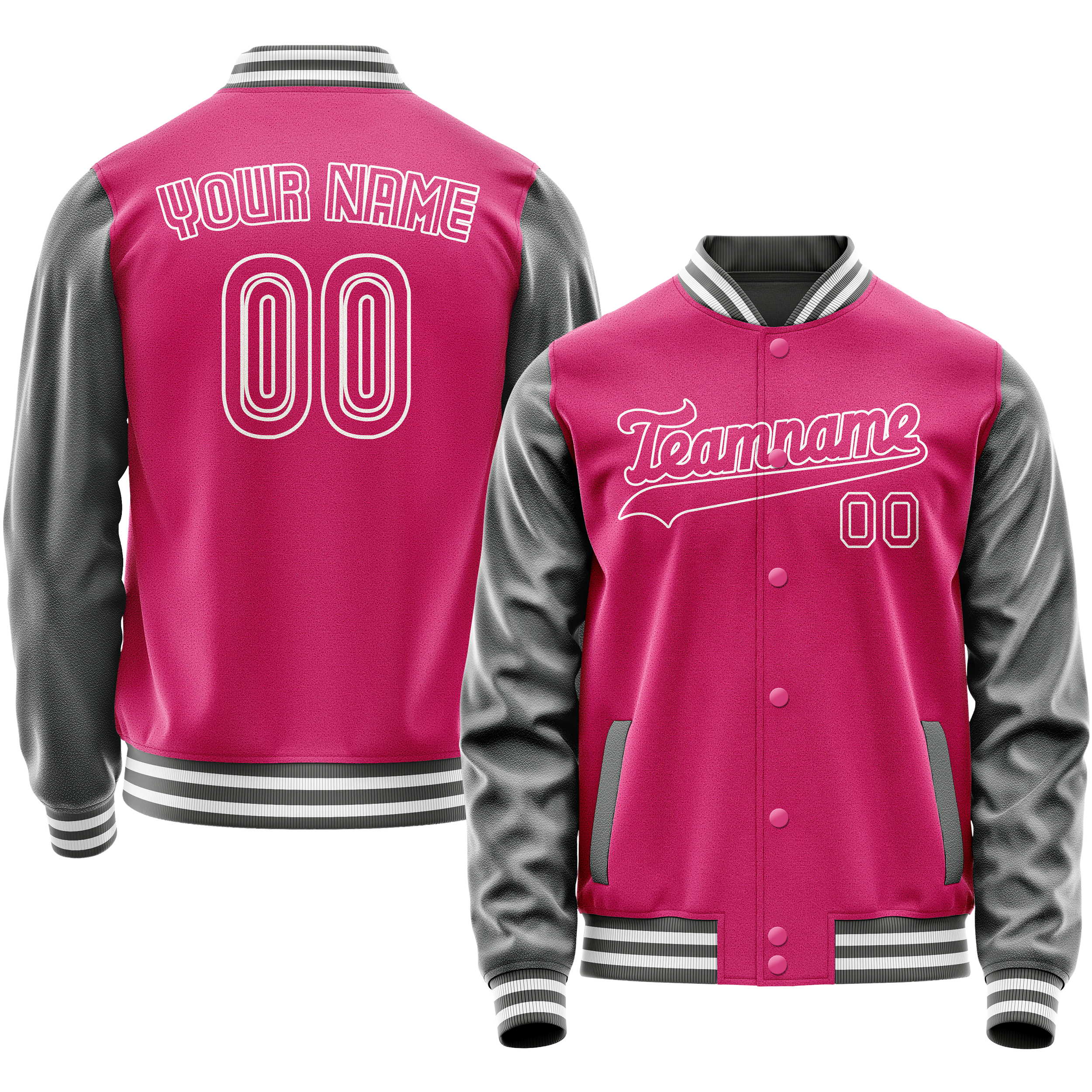 Custom Pink Gray Solid Color Varsity Letterman Jacket JA02240617SH327