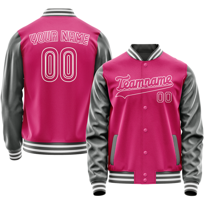 Custom Pink Gray Solid Color Varsity Letterman Jacket JA02240617SH327