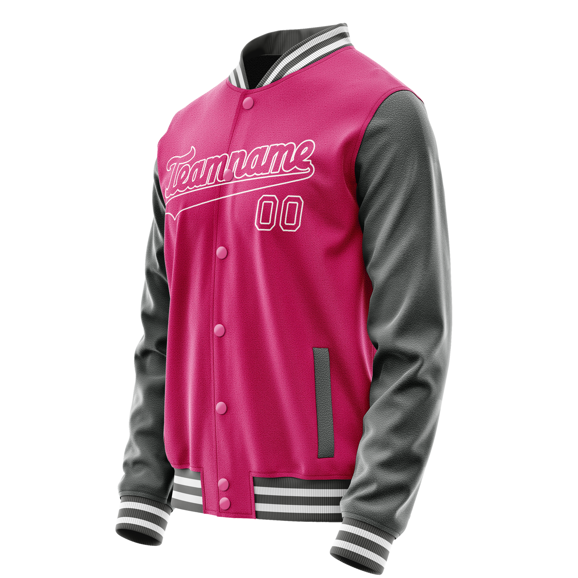 Custom Pink Gray Solid Color Varsity Letterman Jacket JA02240617SH327