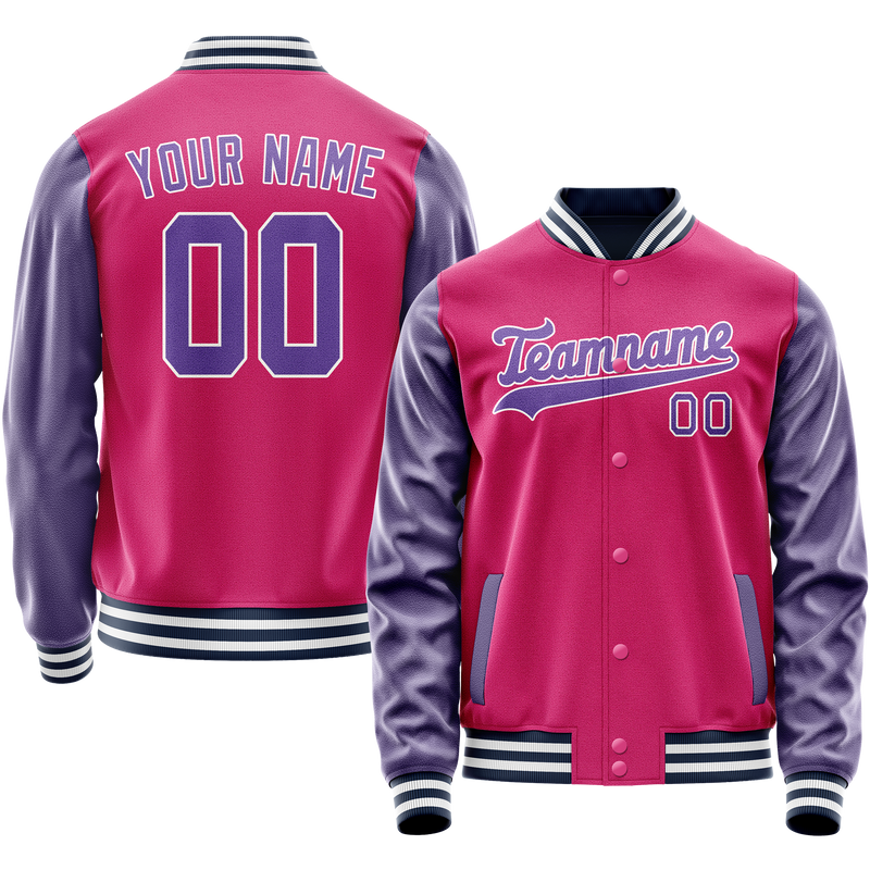 Custom Pink Purple Solid Color Varsity Letterman Jacket JA02240617SH309
