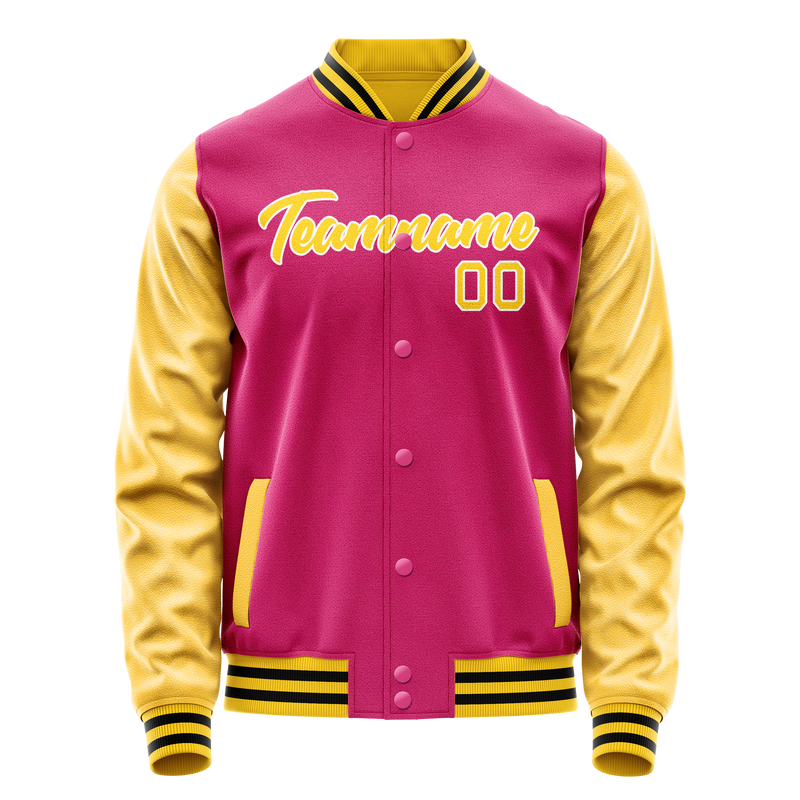 Custom Pink Gold Solid Color Varsity Letterman Jacket JA02240617SH310