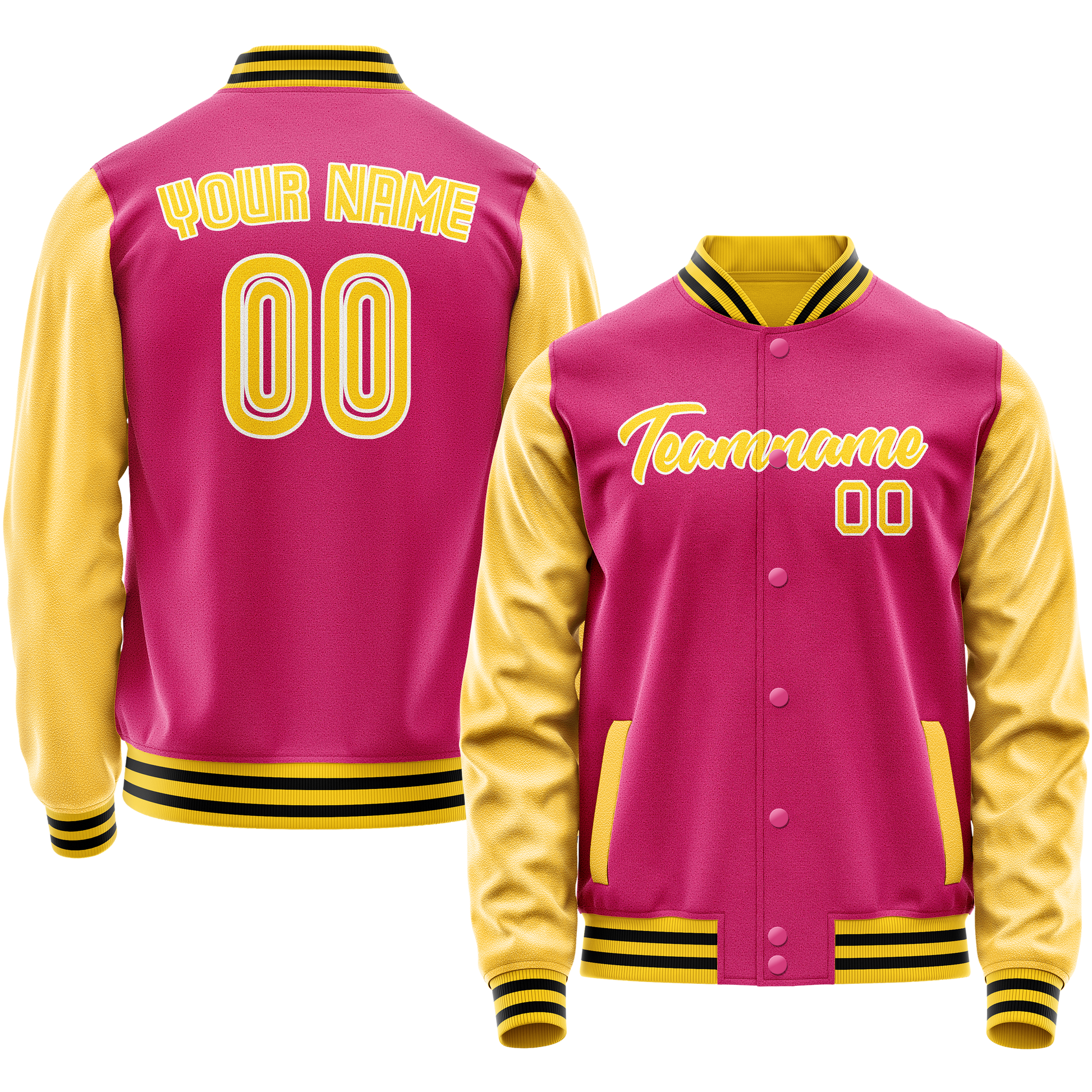Custom Pink Gold Solid Color Varsity Letterman Jacket JA02240617SH310