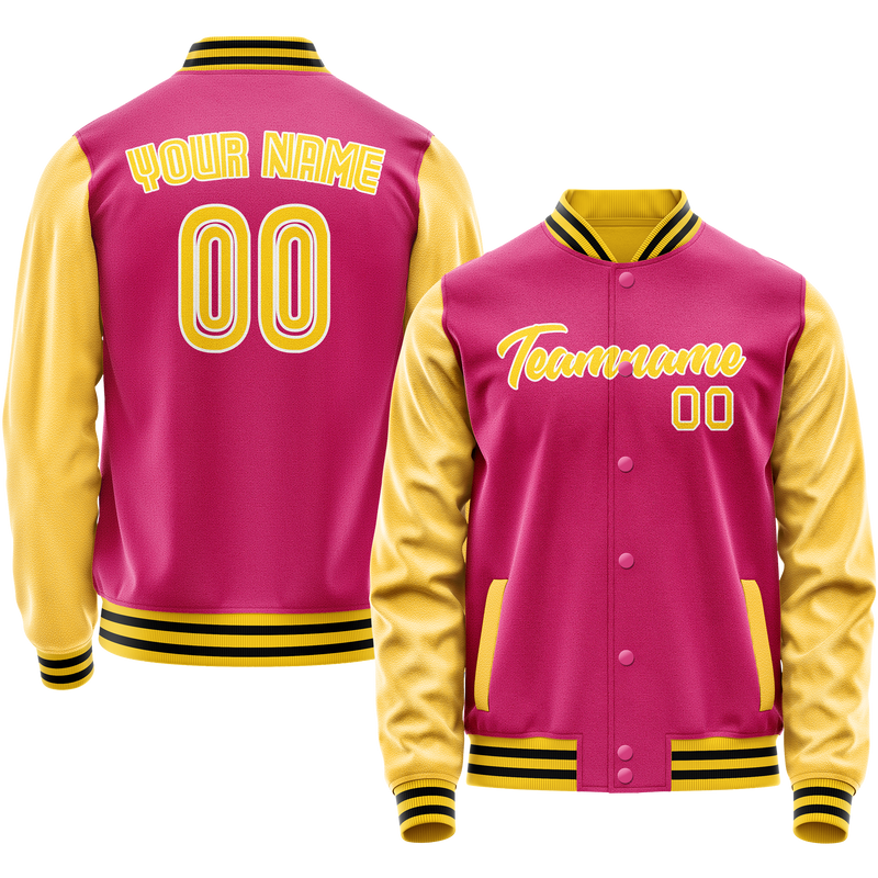 Custom Pink Gold Solid Color Varsity Letterman Jacket JA02240617SH310