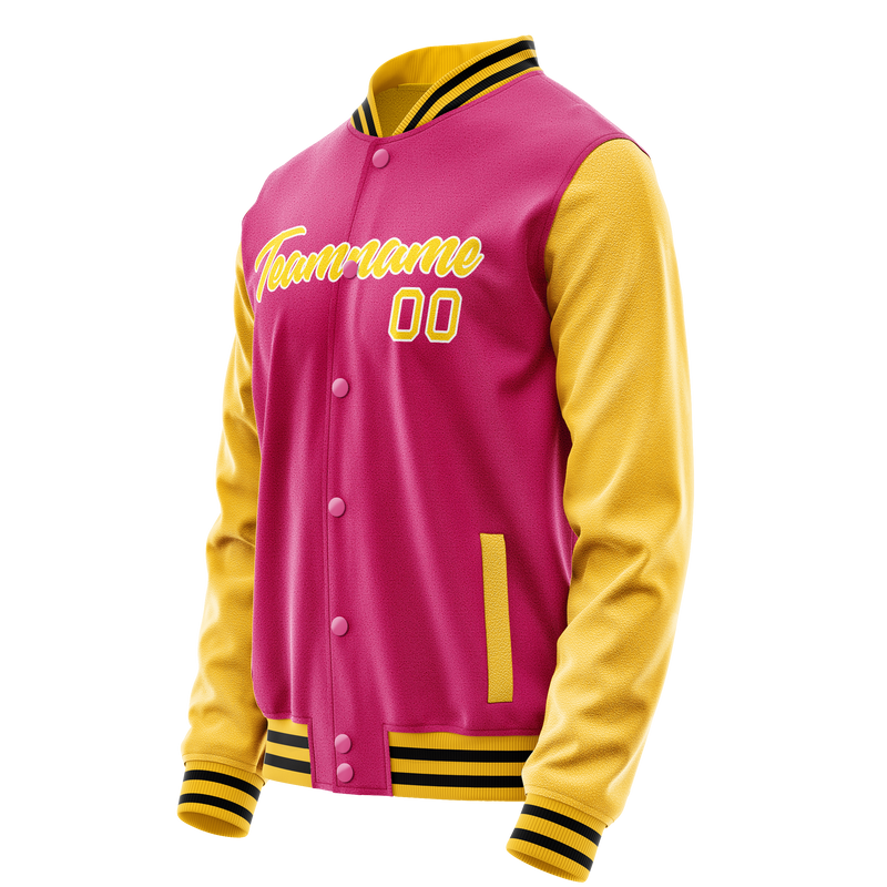 Custom Pink Gold Solid Color Varsity Letterman Jacket JA02240617SH310