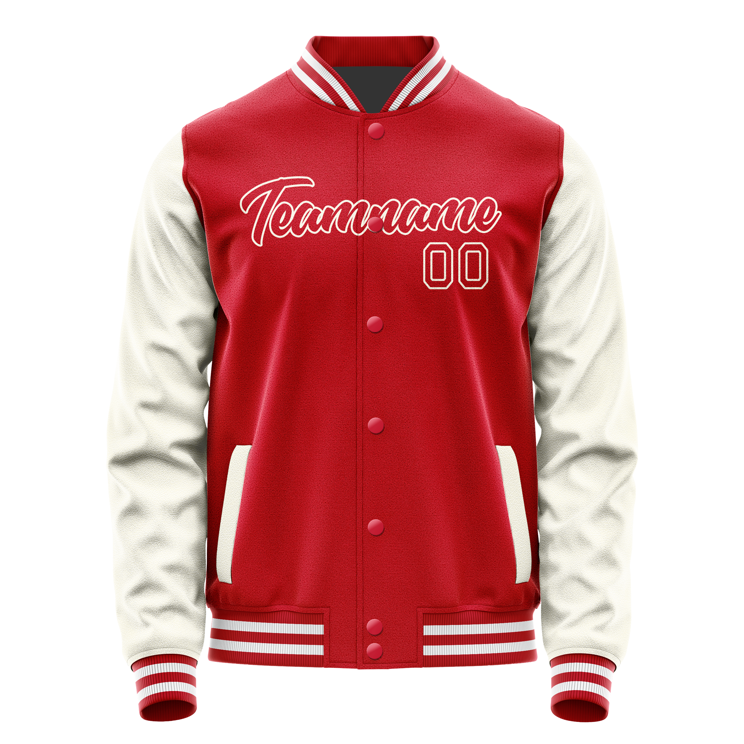 Custom Red Cream Solid Color Varsity Letterman Jacket JA02240617XY414