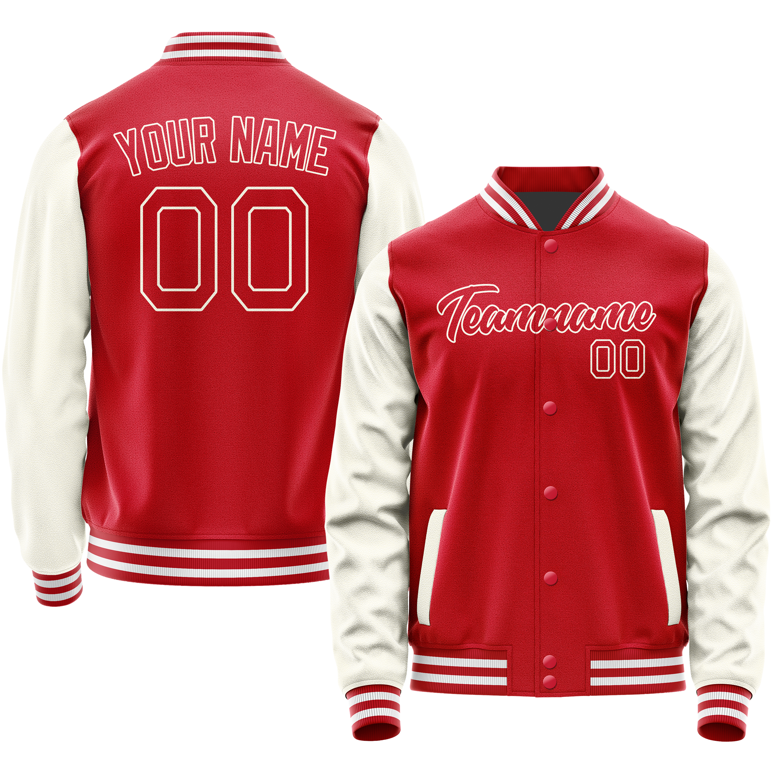 Custom Red Cream Solid Color Varsity Letterman Jacket JA02240617XY414