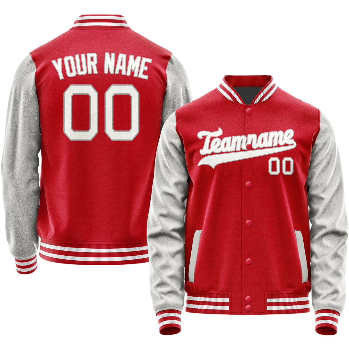 Custom Red Gray Solid Color Varsity Letterman Jacket JA02240617XY415