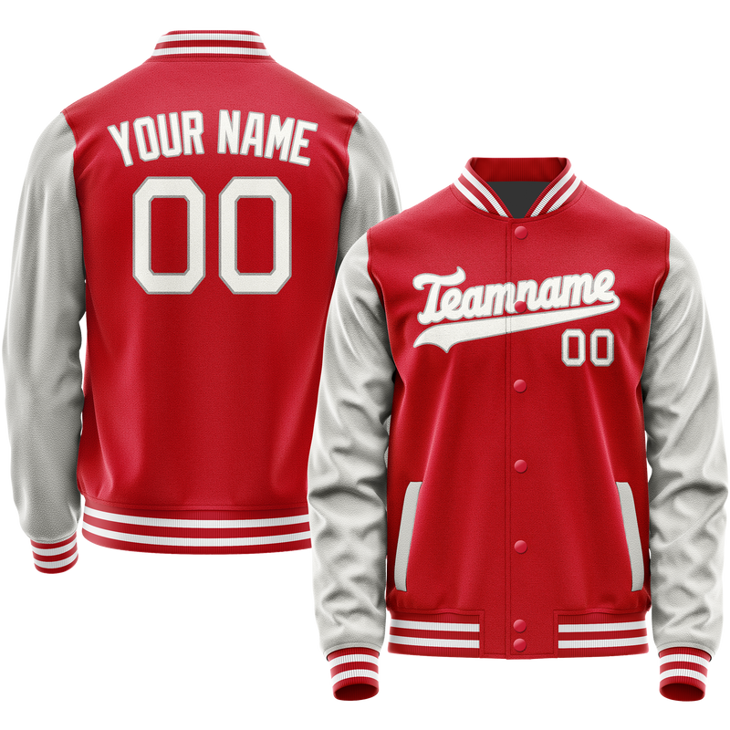 Custom Red Gray Solid Color Varsity Letterman Jacket JA02240617XY415