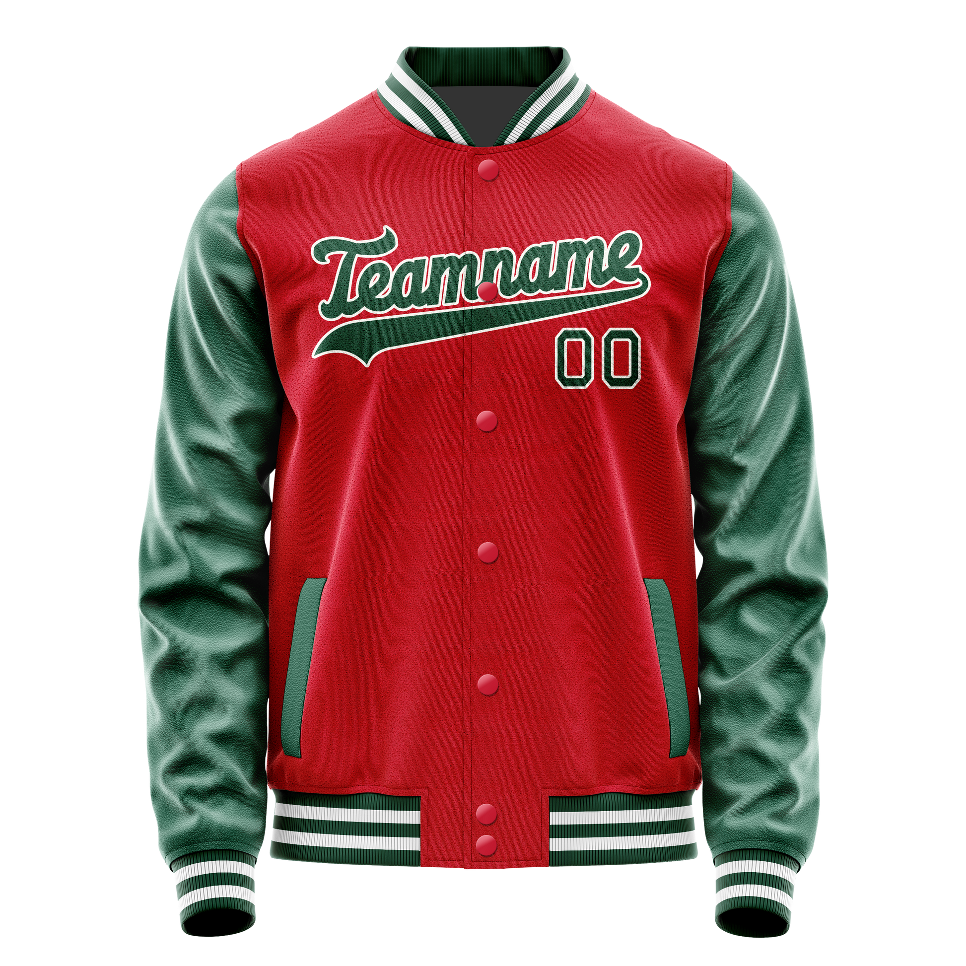 Custom Red Kelly-Green Solid Color Varsity Letterman Jacket JA02240617XY411