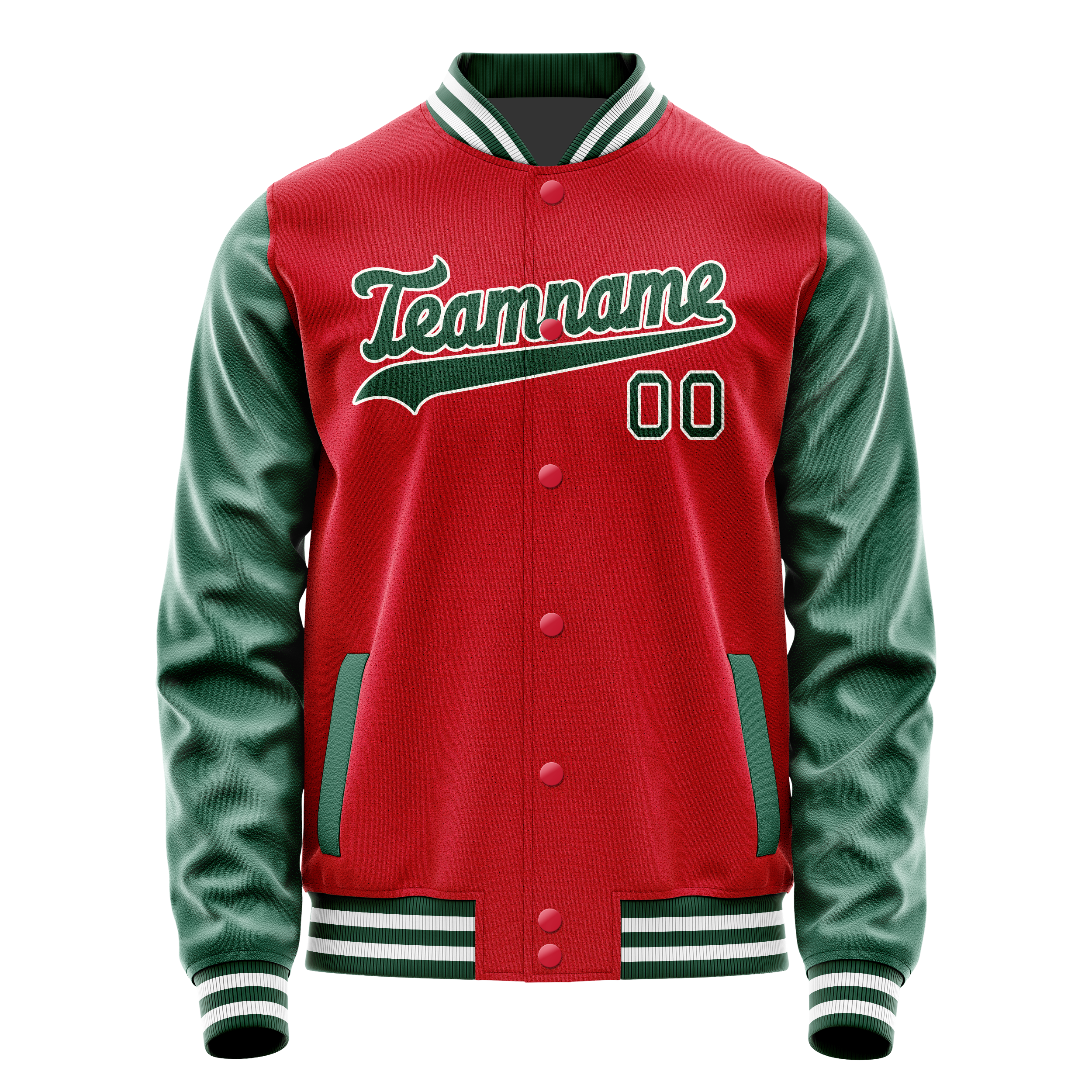 Custom Red Kelly-Green Solid Color Varsity Letterman Jacket JA02240617XY411
